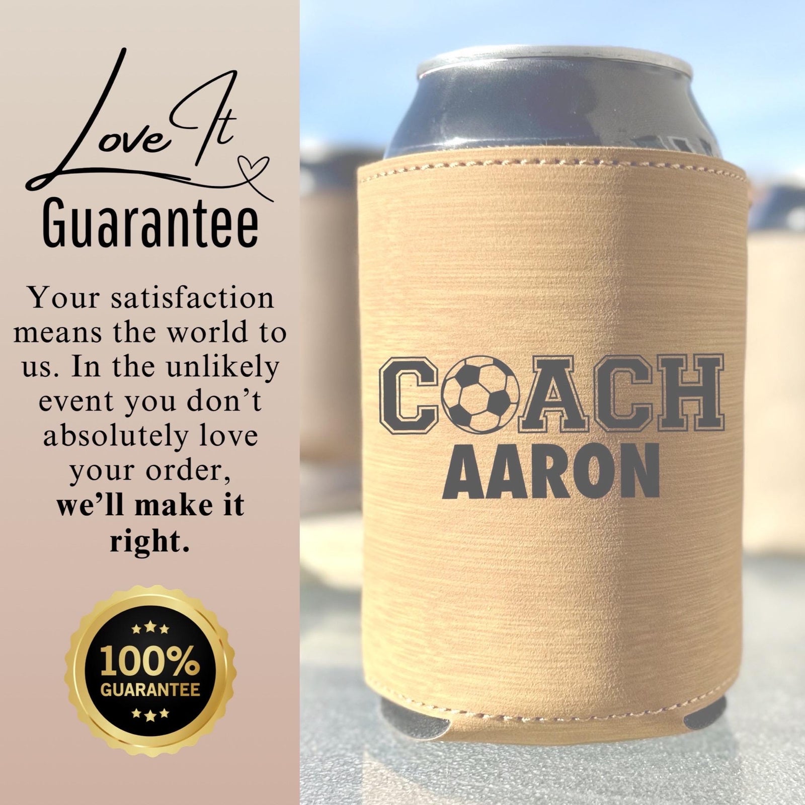 Personalized Coach Can Cover, Engraved Cover for Coaches, Custom Drink Sleeve for Trainers