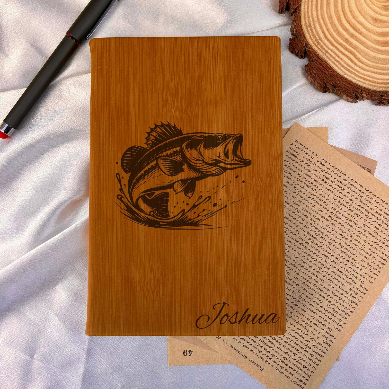 Bass Fish Custom Journal – Hard Cover, Fishing Design #3