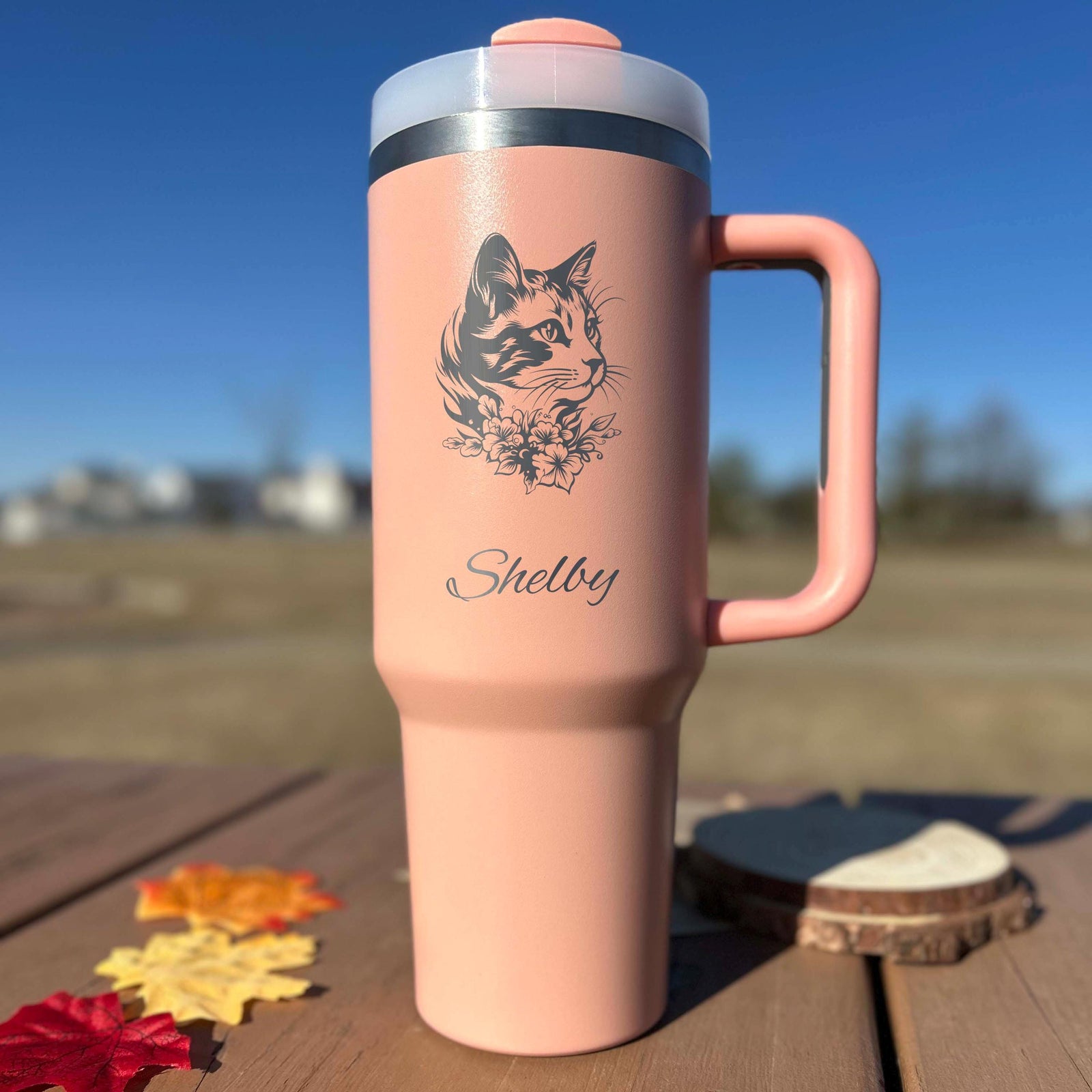 Cute Cat 40oz Engraved Tumbler – Stainless Steel