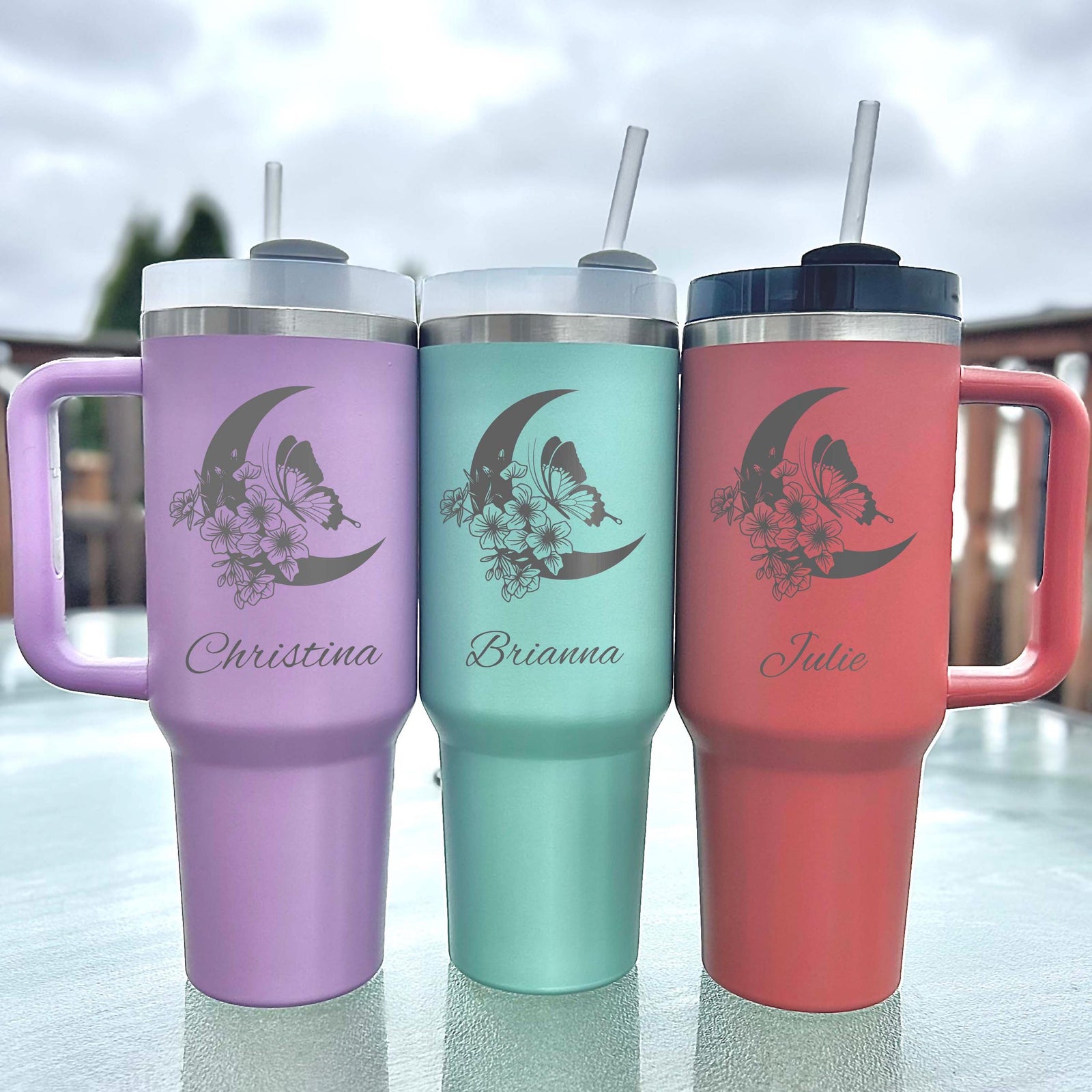 Moon & Butterfly 40oz Engraved Tumbler – Stainless Steel
