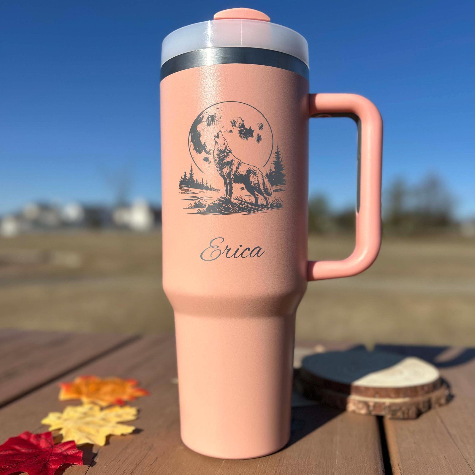 Moonlight Wolf 40oz Engraved Tumbler – Stainless Steel