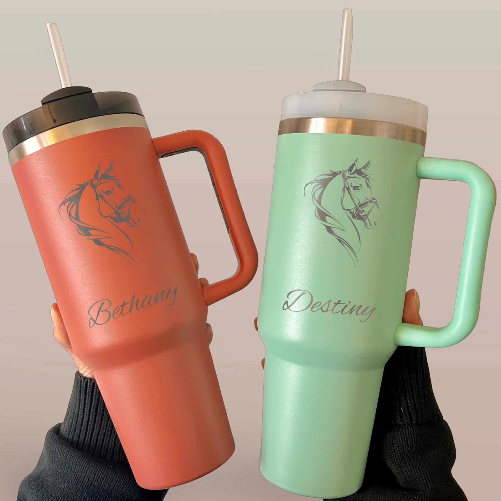 Horse 40oz Engraved Tumbler – Stainless Steel, Horse Design #1