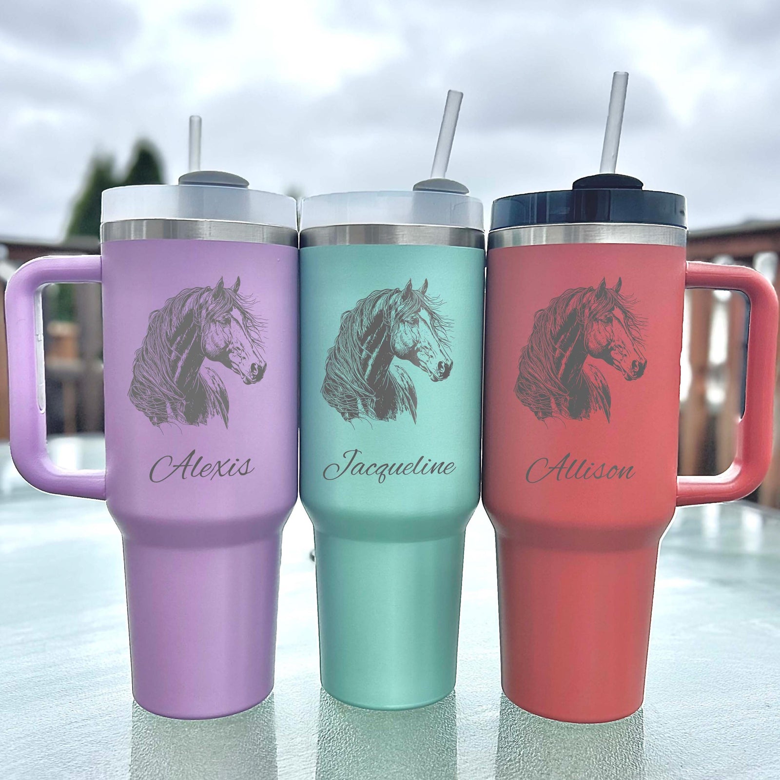 Horse Lover 40oz Engraved Tumbler – Stainless Steel, Horse Design #5