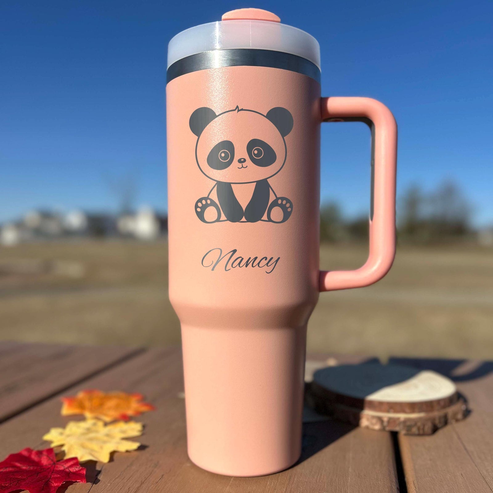Panda Lover 40oz Engraved Tumbler – Stainless Steel, Panda Design #1