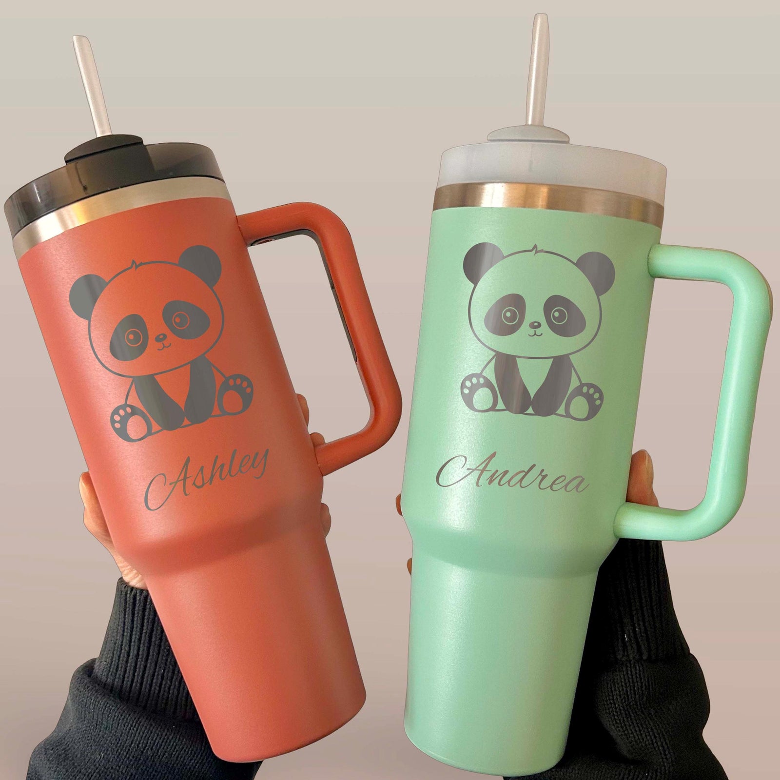 Panda Lover 40oz Engraved Tumbler – Stainless Steel, Panda Design #1