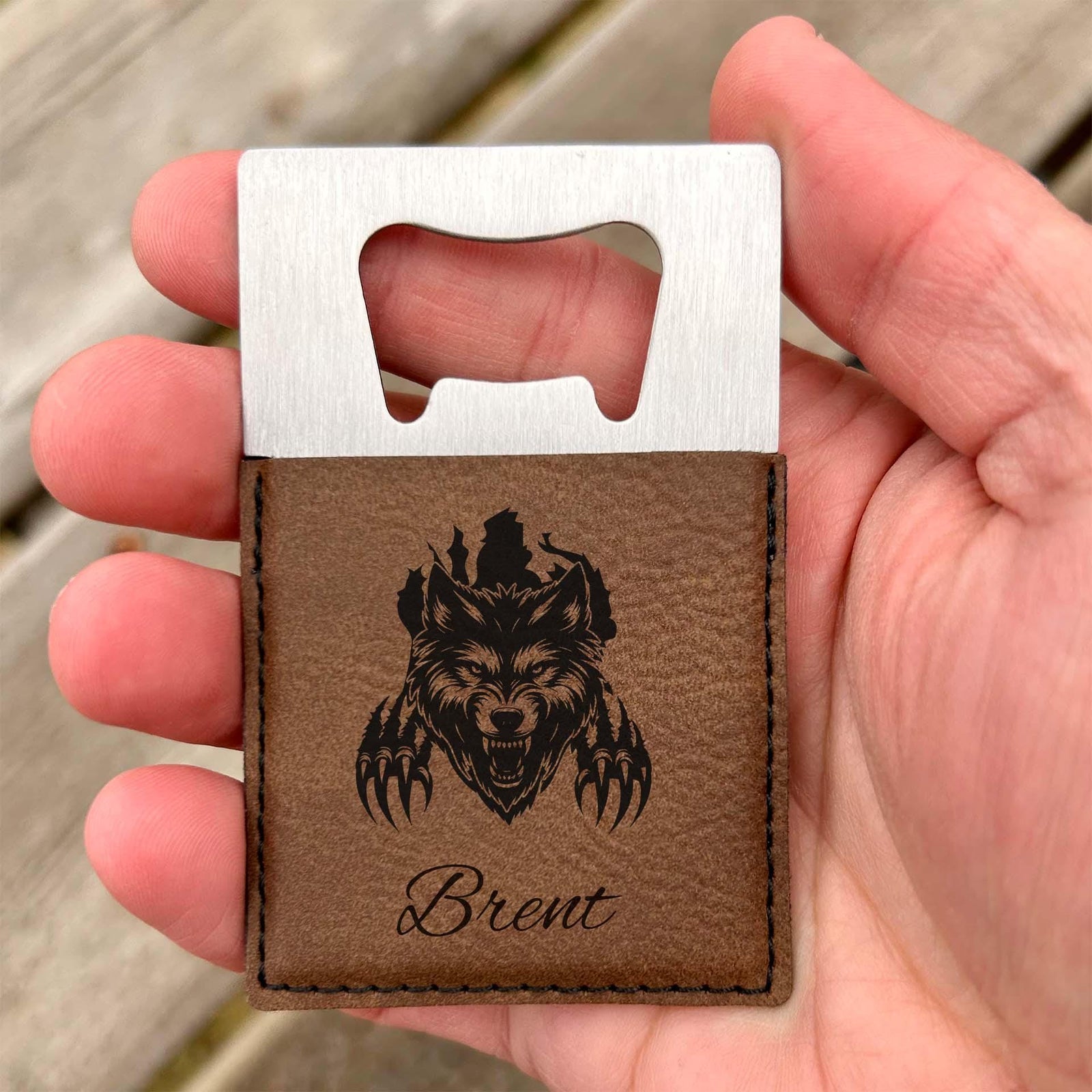 Wolf Large Bottle Opener – Stainless Steel, Wolf Design #2