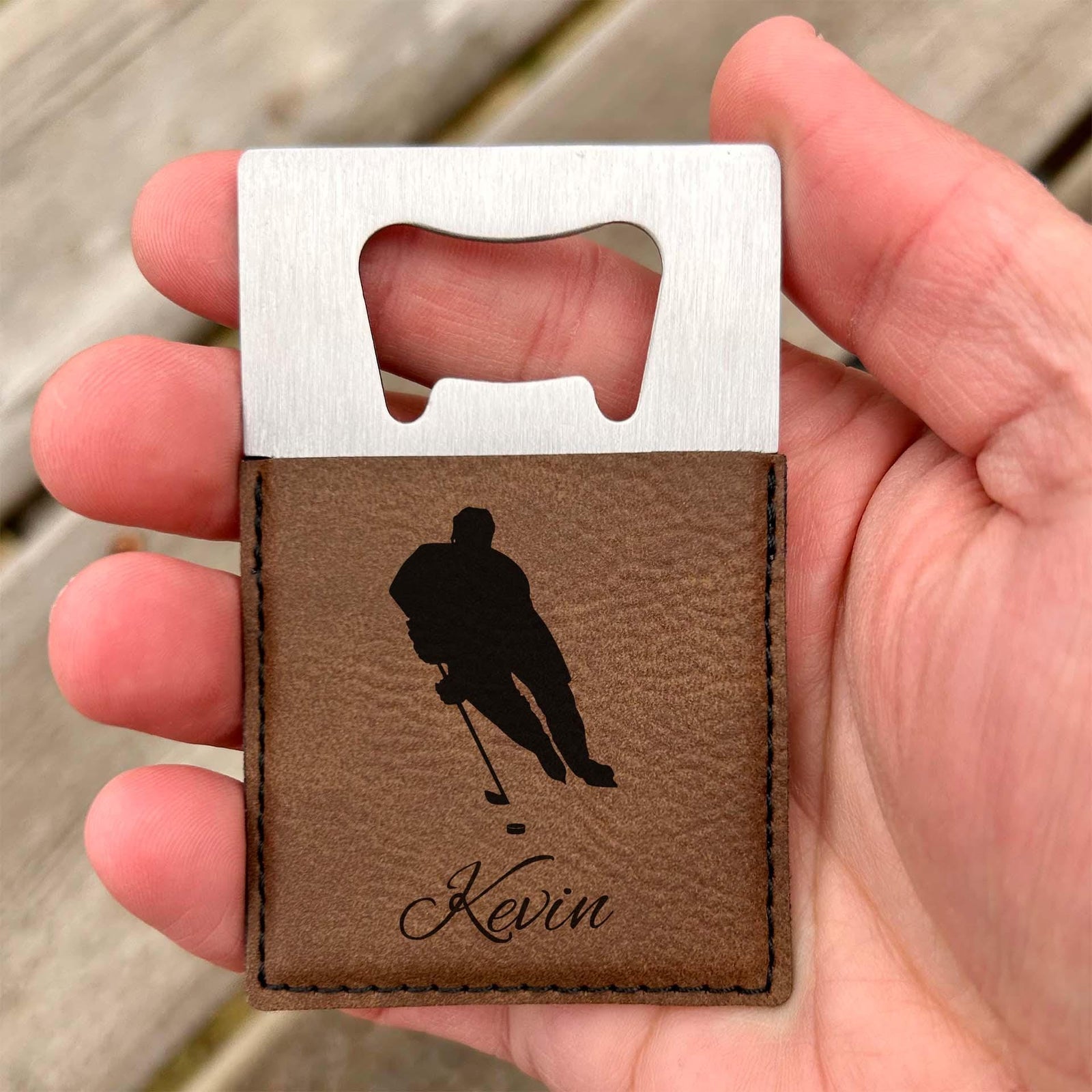 Hockey Large Bottle Opener – Stainless Steel, Hockey Design #2