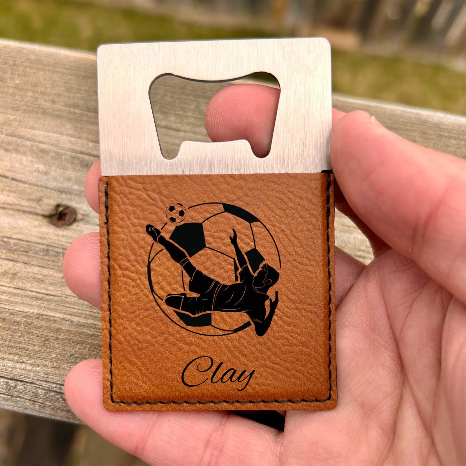 Soccer Large Bottle Opener – Stainless Steel, Soccer Design #2