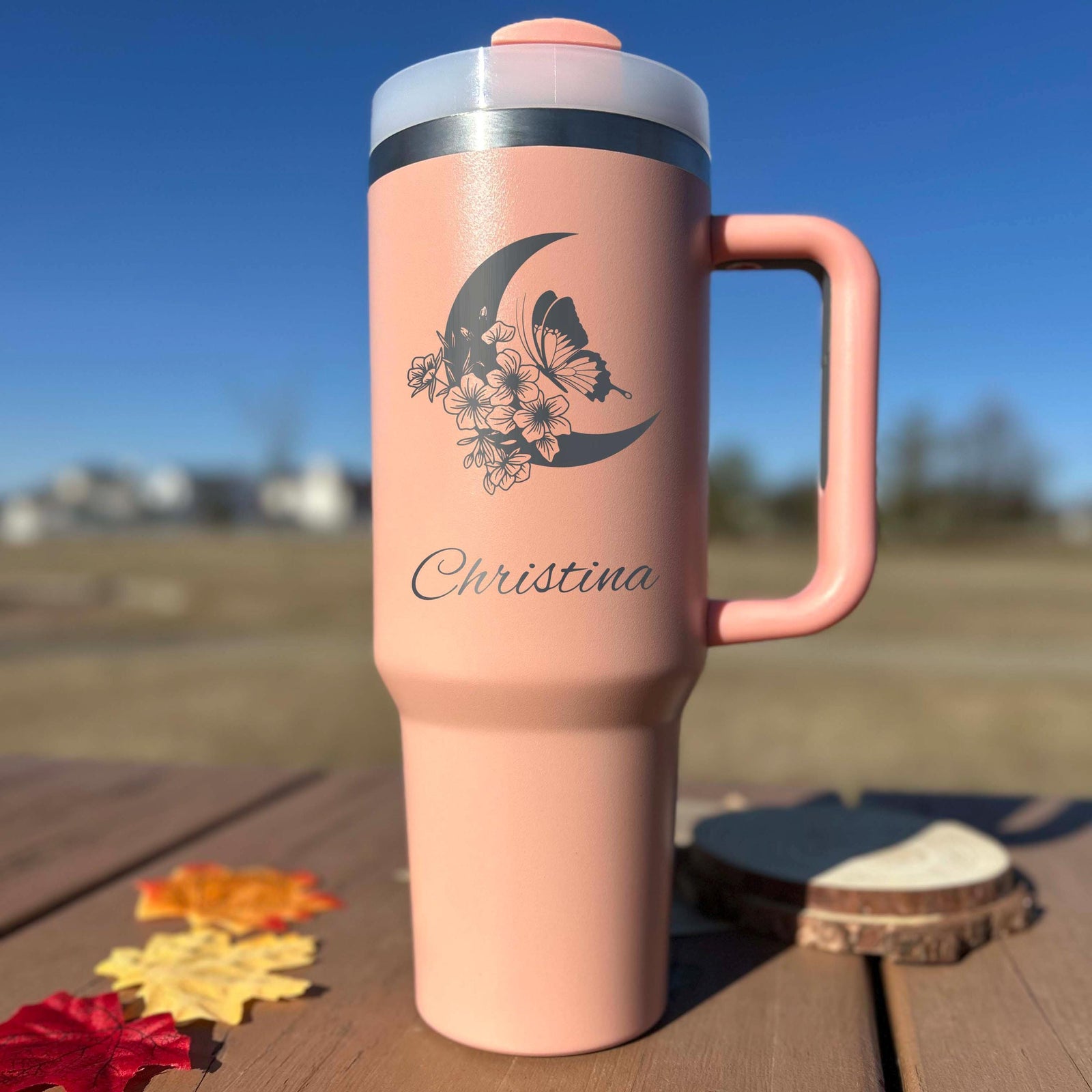 Moon & Butterfly 40oz Engraved Tumbler – Stainless Steel