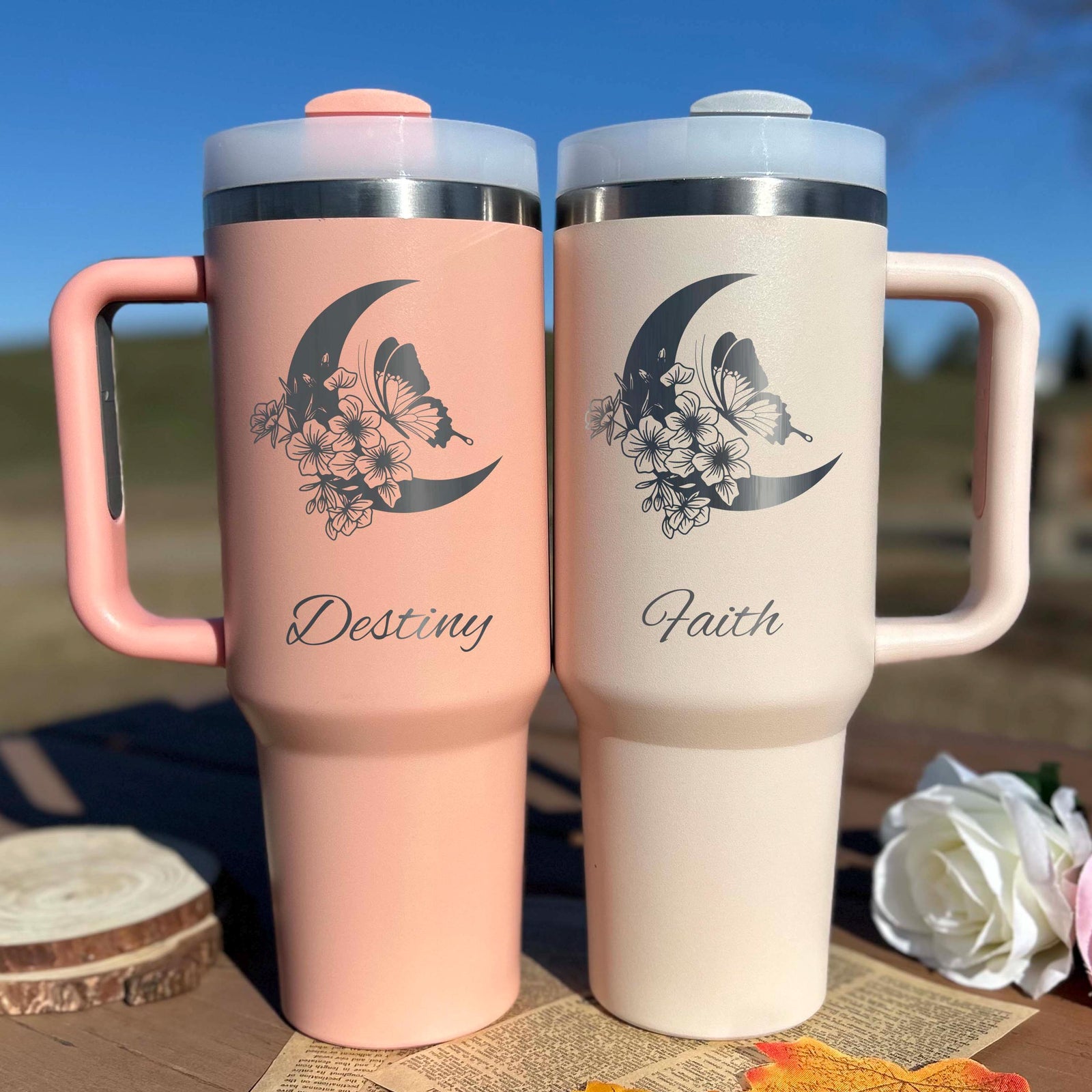 Moon & Butterfly 40oz Engraved Tumbler – Stainless Steel