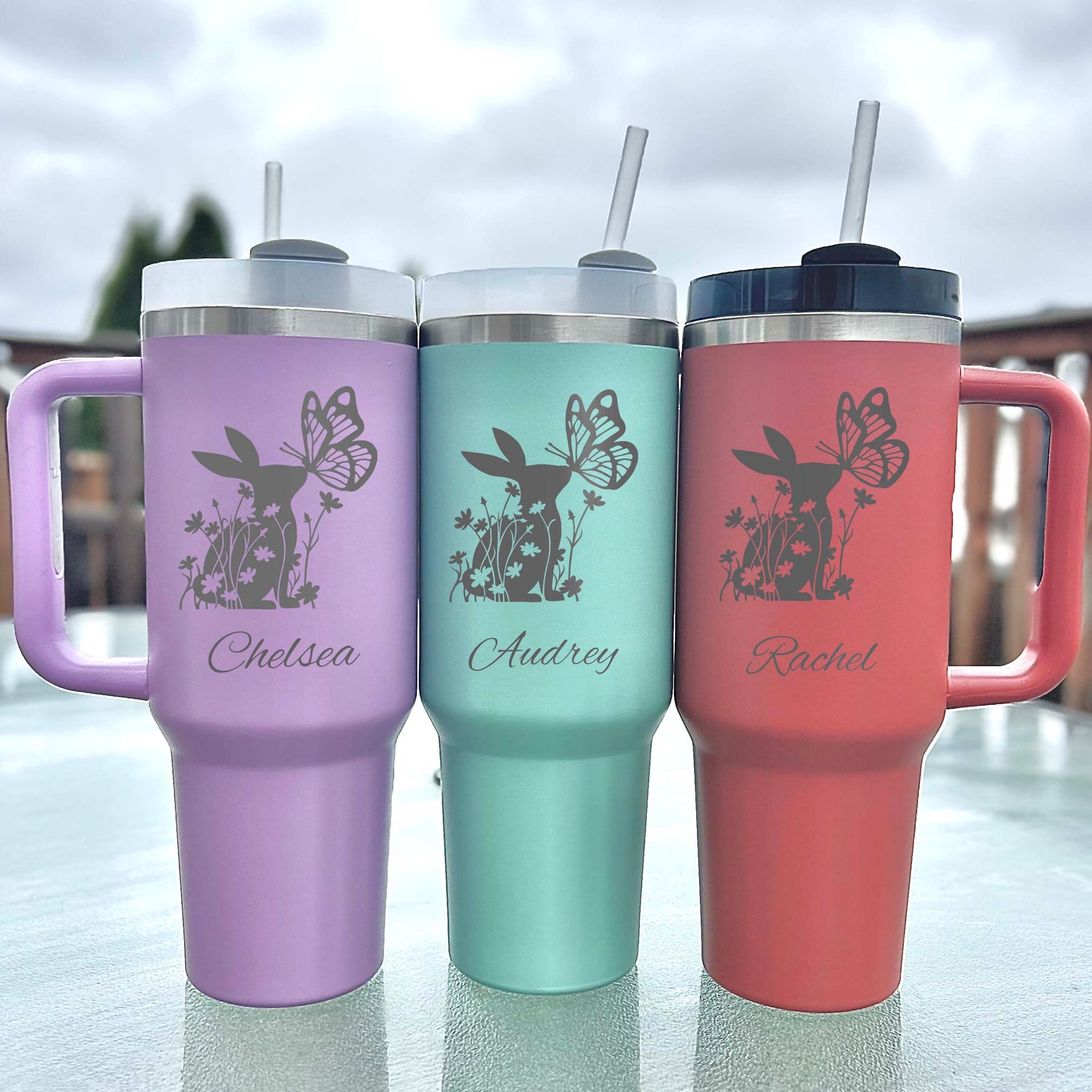 Bunny Lover 40oz Engraved Tumbler – Stainless Steel, Bunny Design #2