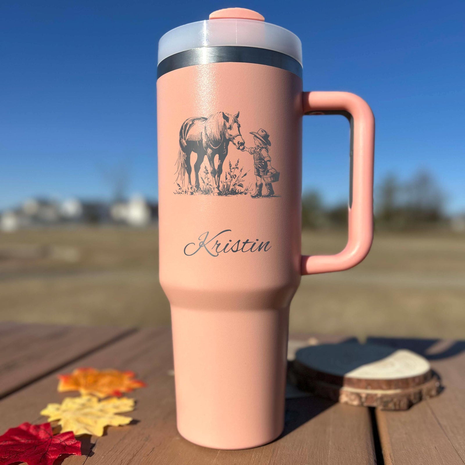 Horse Love 40oz Engraved Tumbler – Stainless Steel, Horse Design #4
