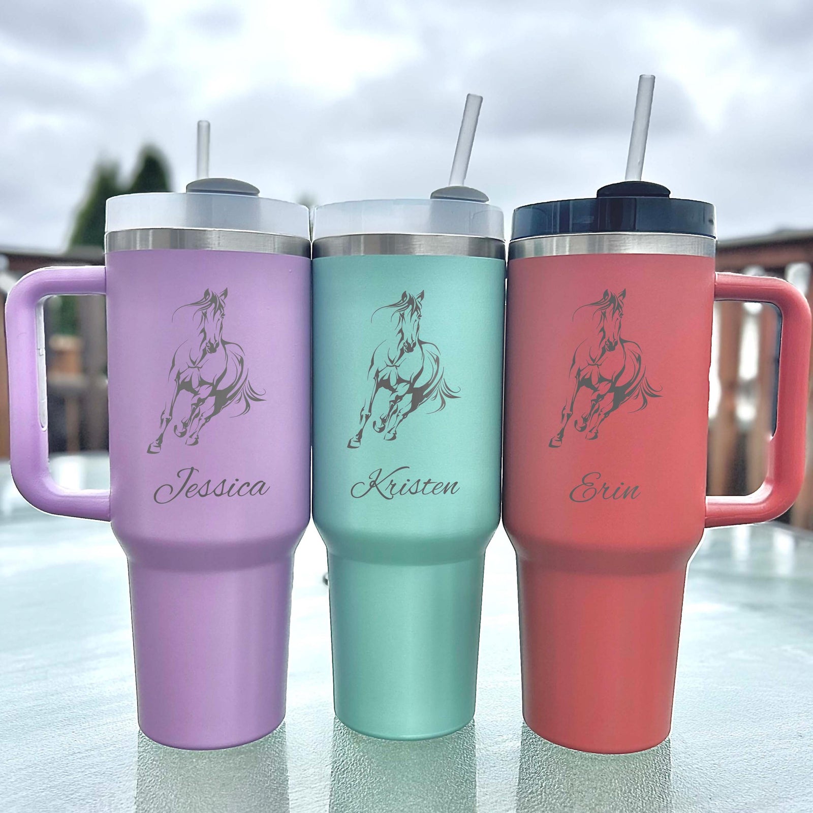 Wild Horse 40oz Engraved Tumbler – Stainless Steel, Horse Design #3