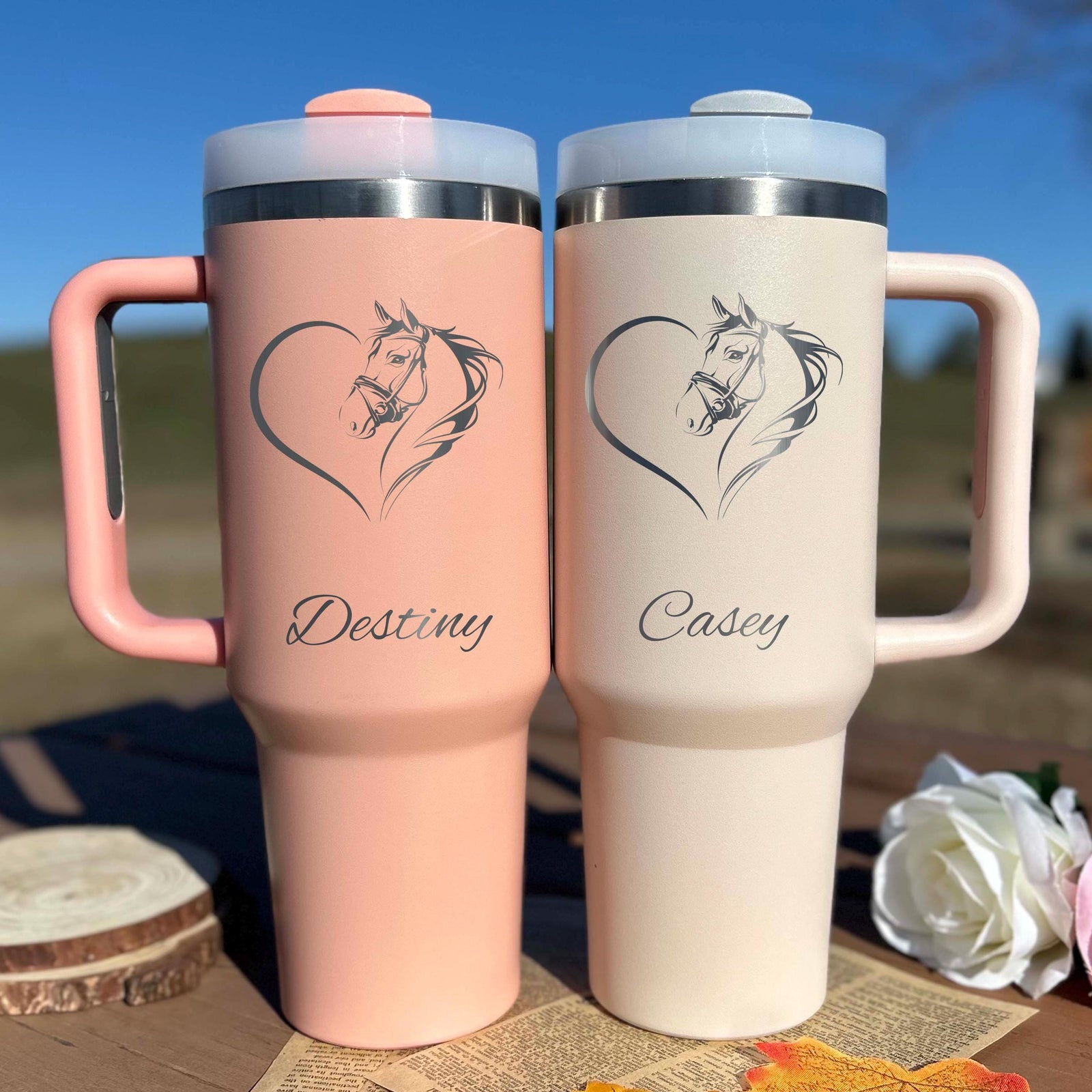 Horse Heart 40oz Engraved Tumbler – Stainless Steel, Horse Design #2