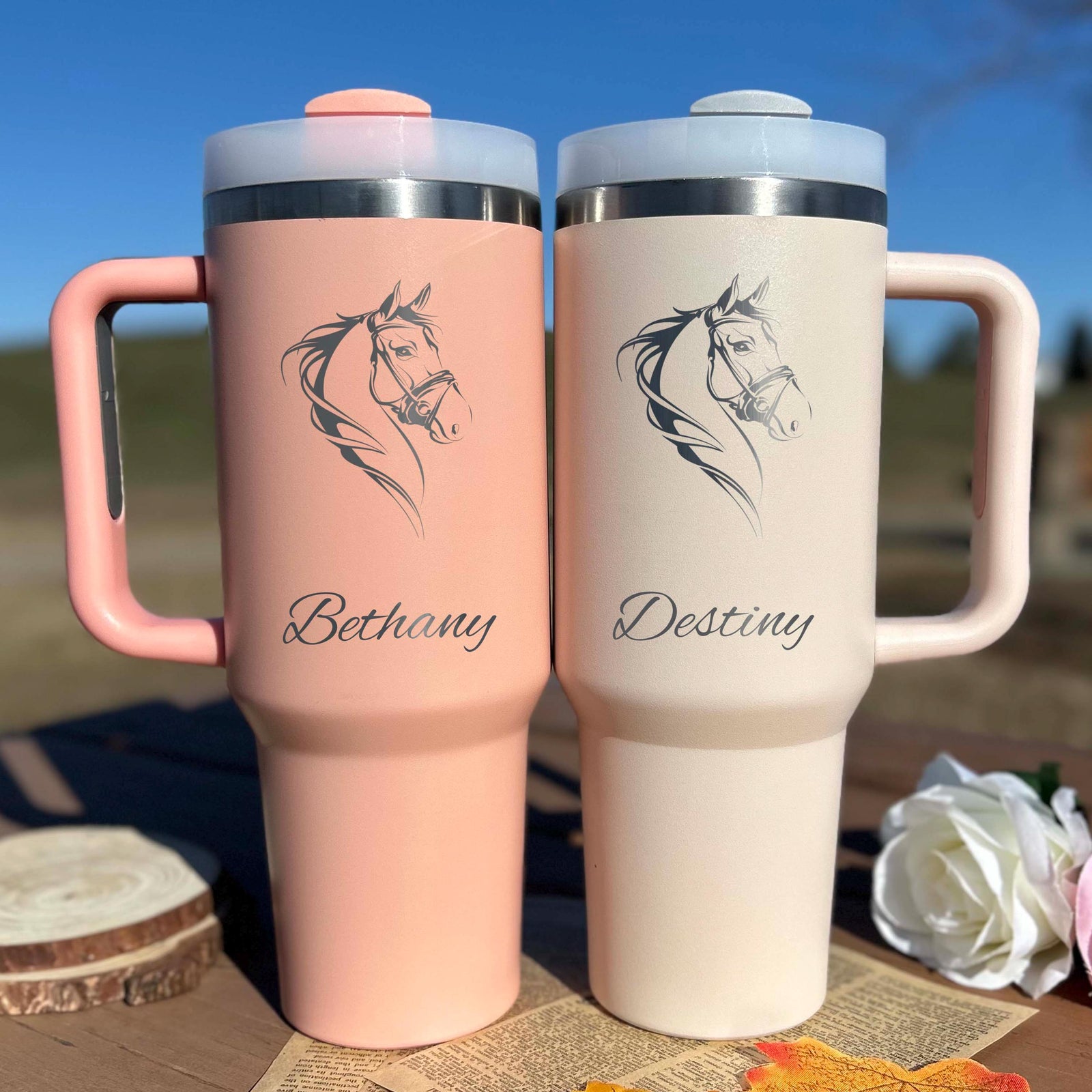 Horse 40oz Engraved Tumbler – Stainless Steel, Horse Design #1
