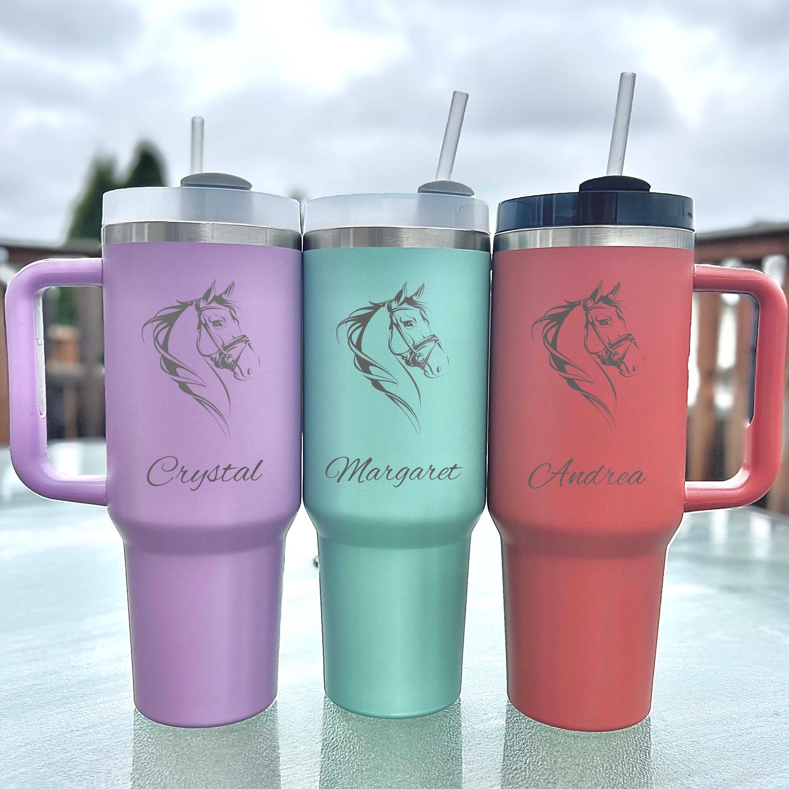 Horse 40oz Engraved Tumbler – Stainless Steel, Horse Design #1