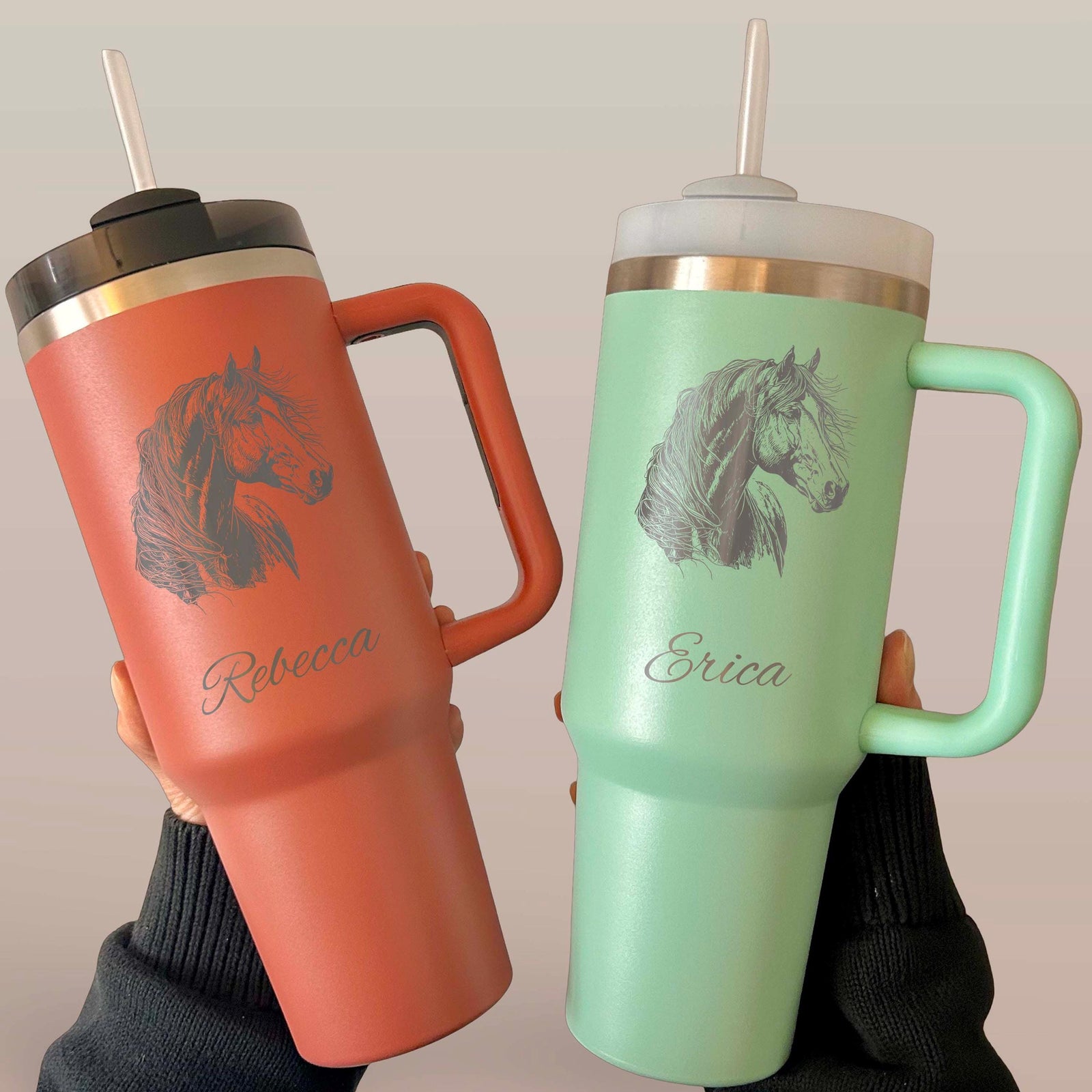 Horse Lover 40oz Engraved Tumbler – Stainless Steel, Horse Design #5