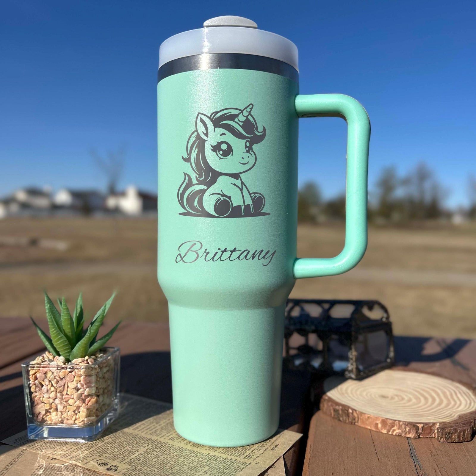 Cute Unicorn 40oz Engraved Tumbler – Stainless Steel, Unicorn Design #1