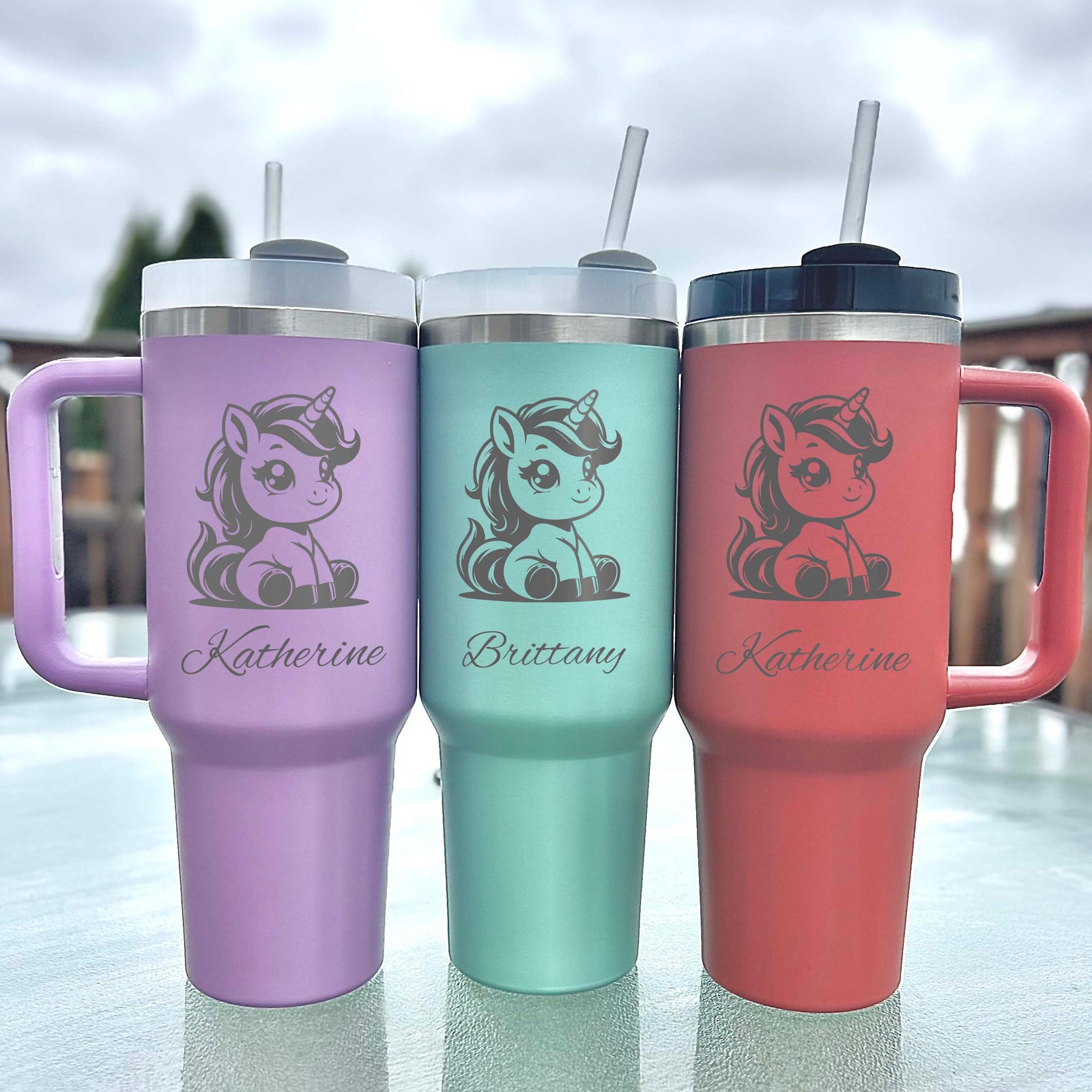 Cute Unicorn 40oz Engraved Tumbler – Stainless Steel, Unicorn Design #1