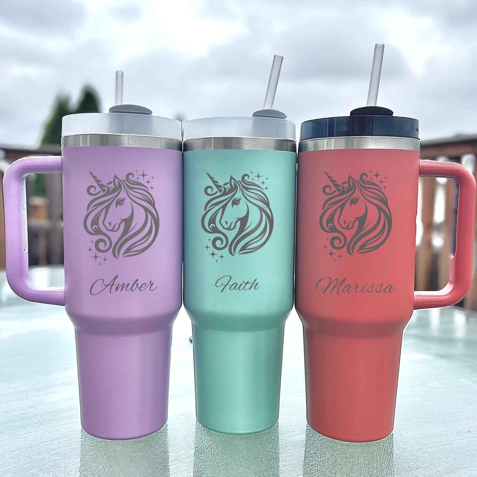 Loving Unicorn 40oz Engraved Tumbler – Stainless Steel, Unicorn Design #2