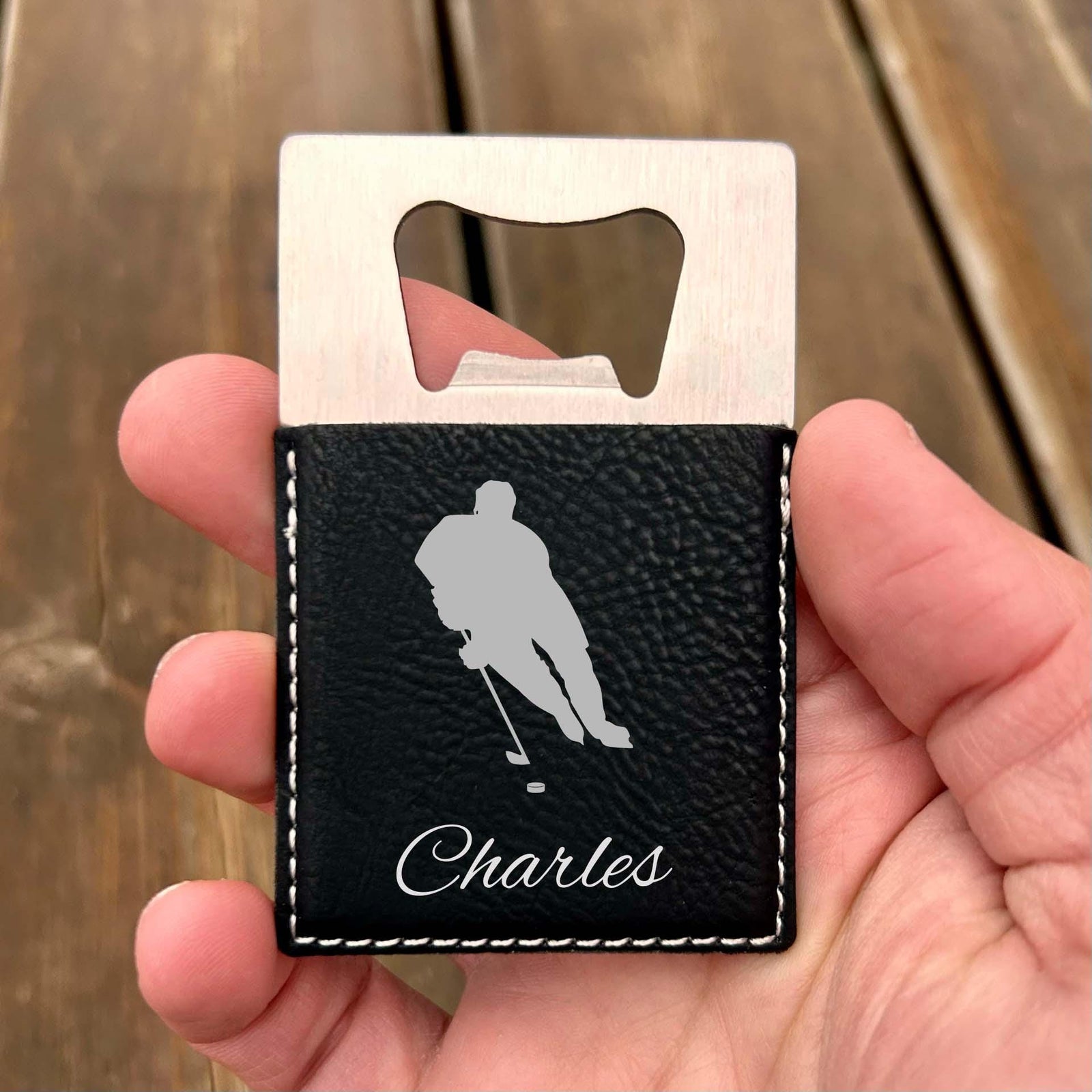 Hockey Large Bottle Opener – Stainless Steel, Hockey Design #2