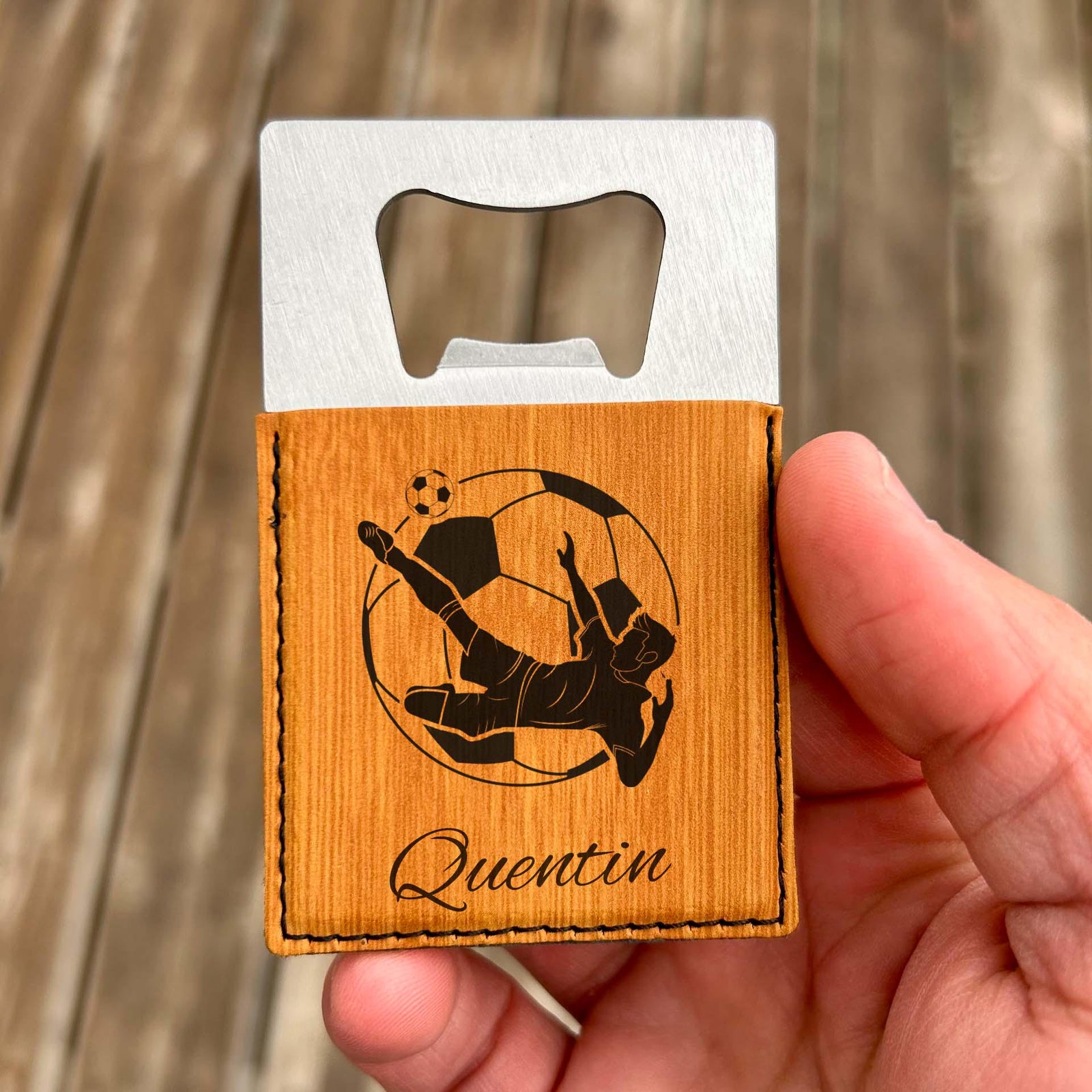 Soccer Large Bottle Opener – Stainless Steel, Soccer Design #2