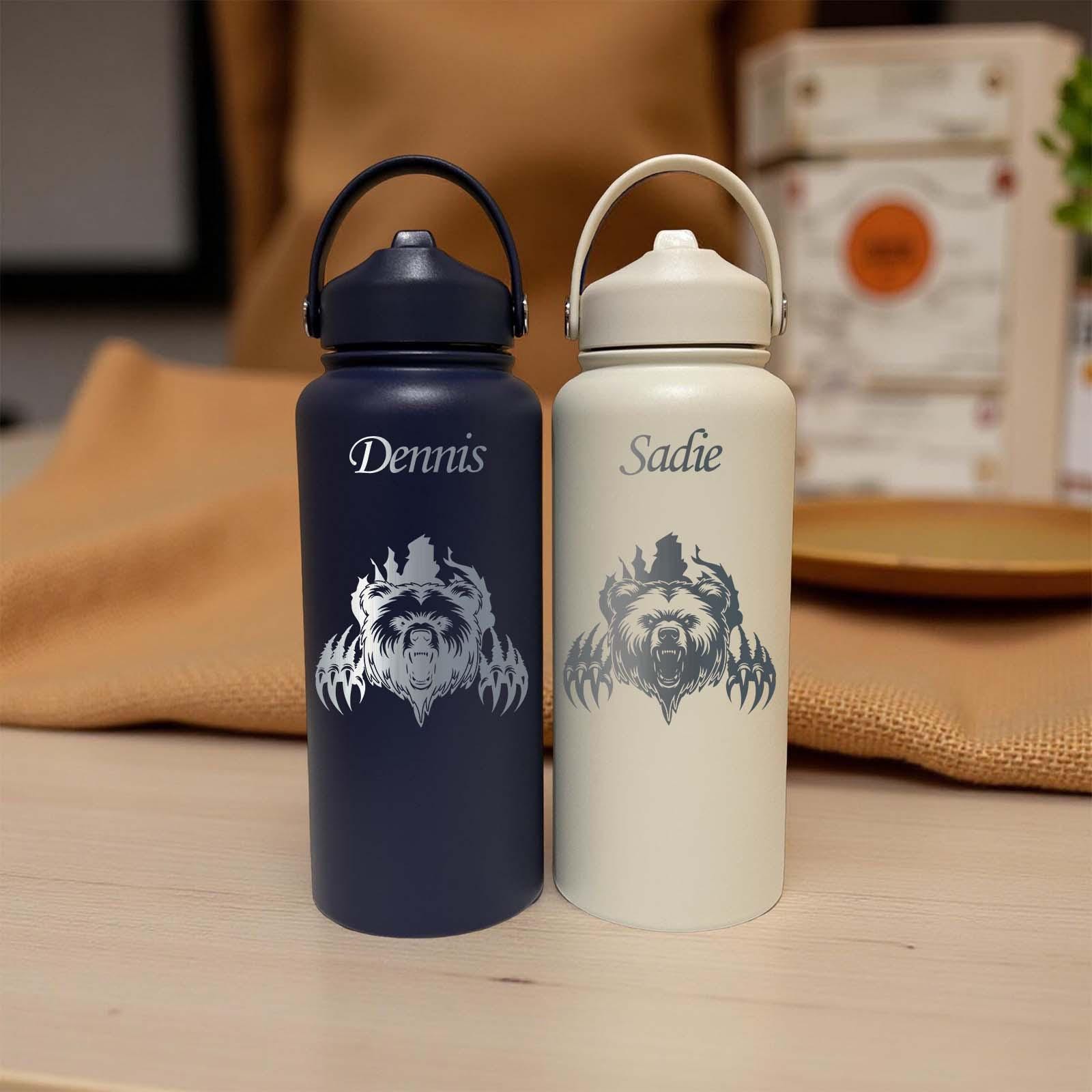 Angry Bear 32oz Water Bottle – Stainless Steel, Bear Design #2