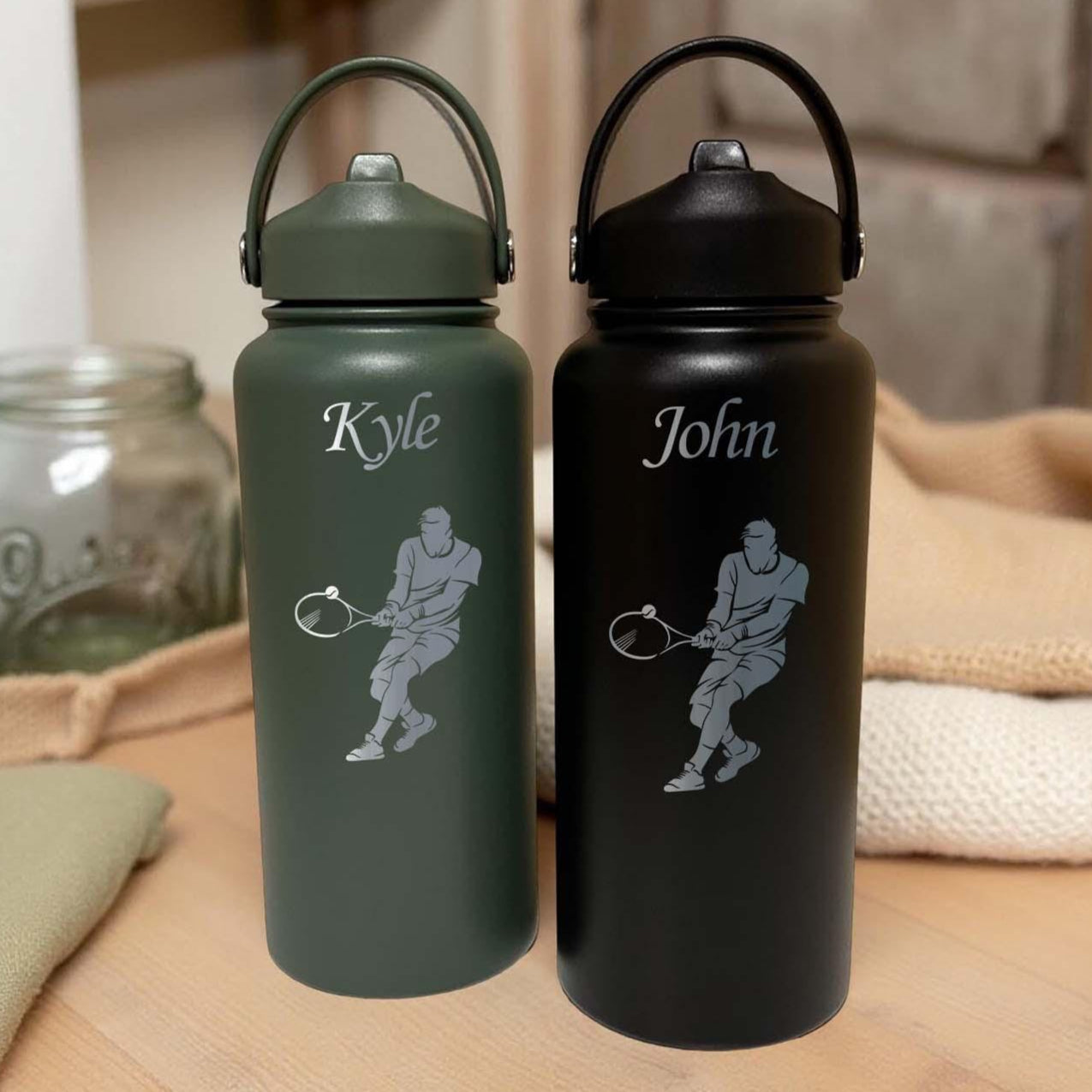 Tennis 32oz Water Bottle – Stainless Steel, Tennis Design #2