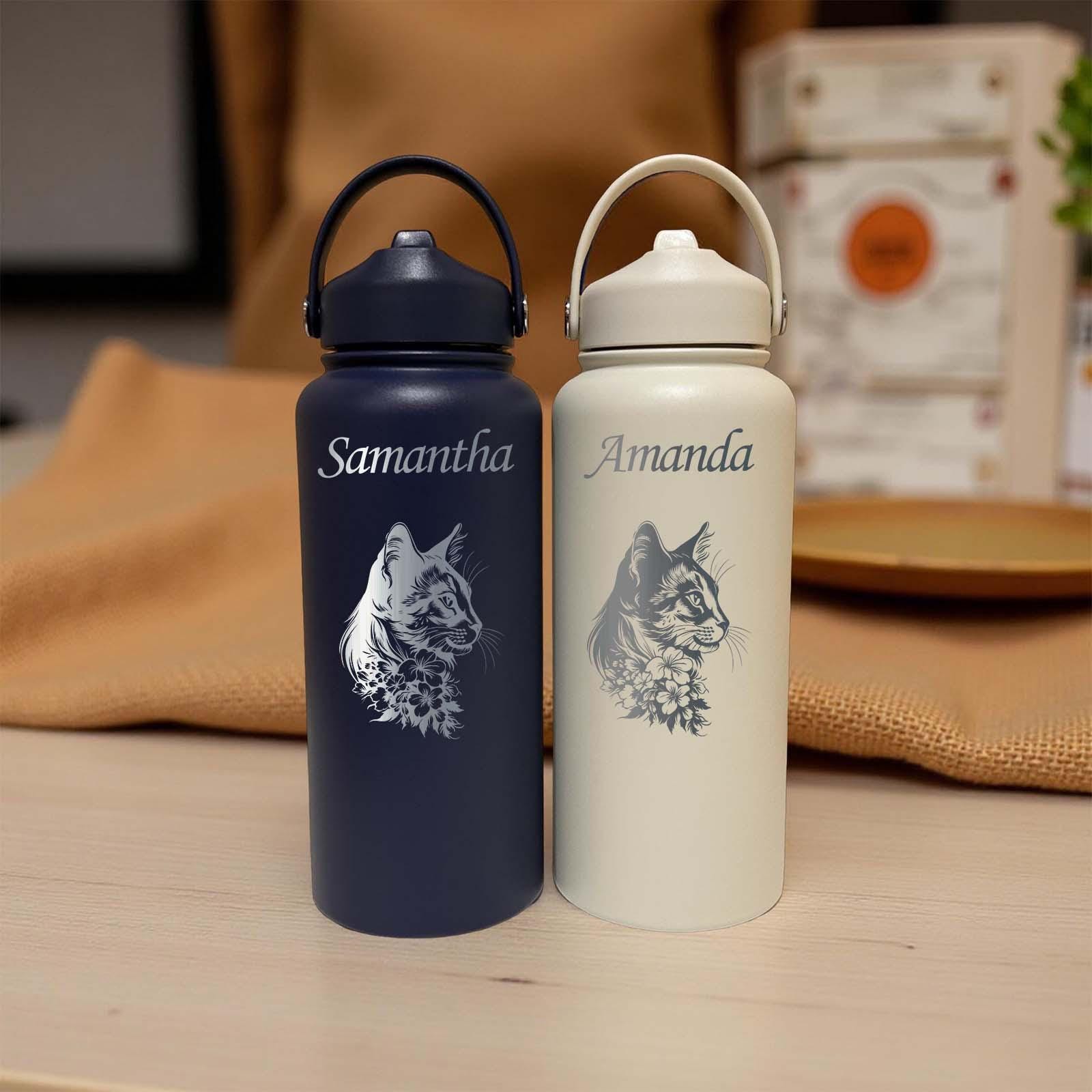 Cat & Flowers 32oz Water Bottle – Stainless Steel