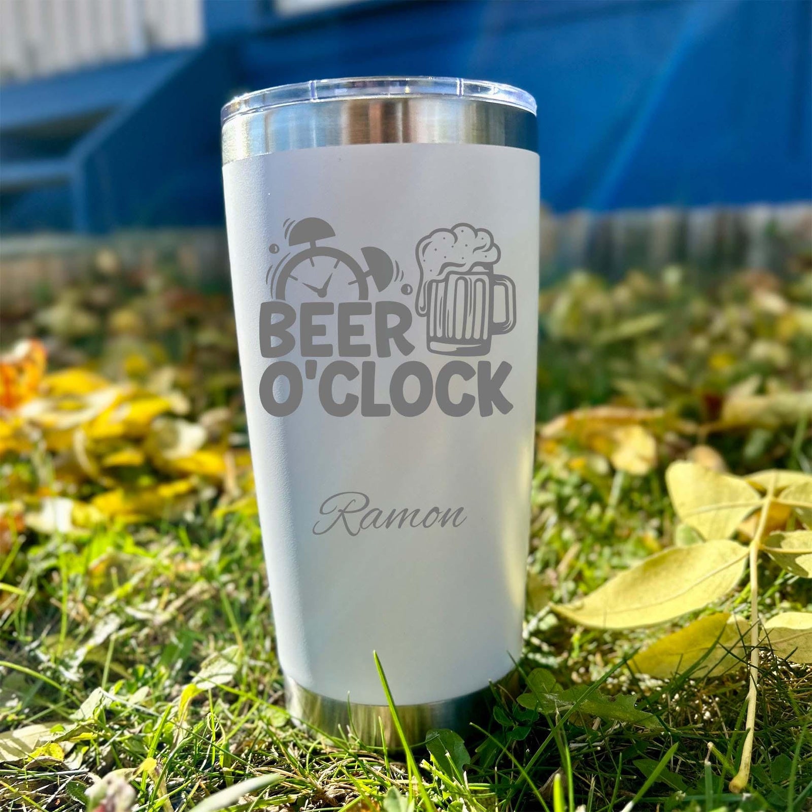 Beer Time 20oz Engraved Tumbler – Stainless Steel, Saying #41