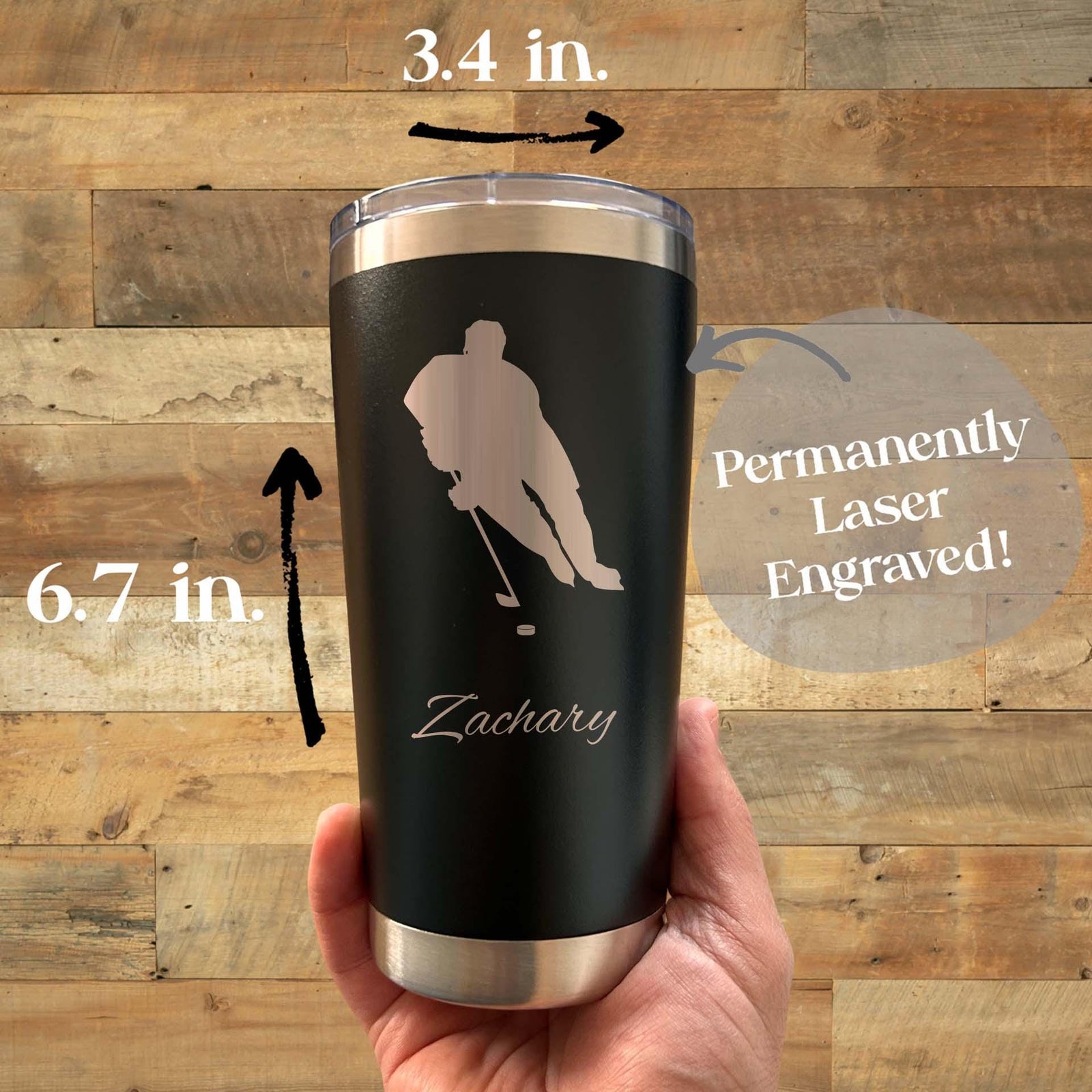 Hockey Player 20oz Engraved Tumbler – Stainless Steel, Hockey Design #2