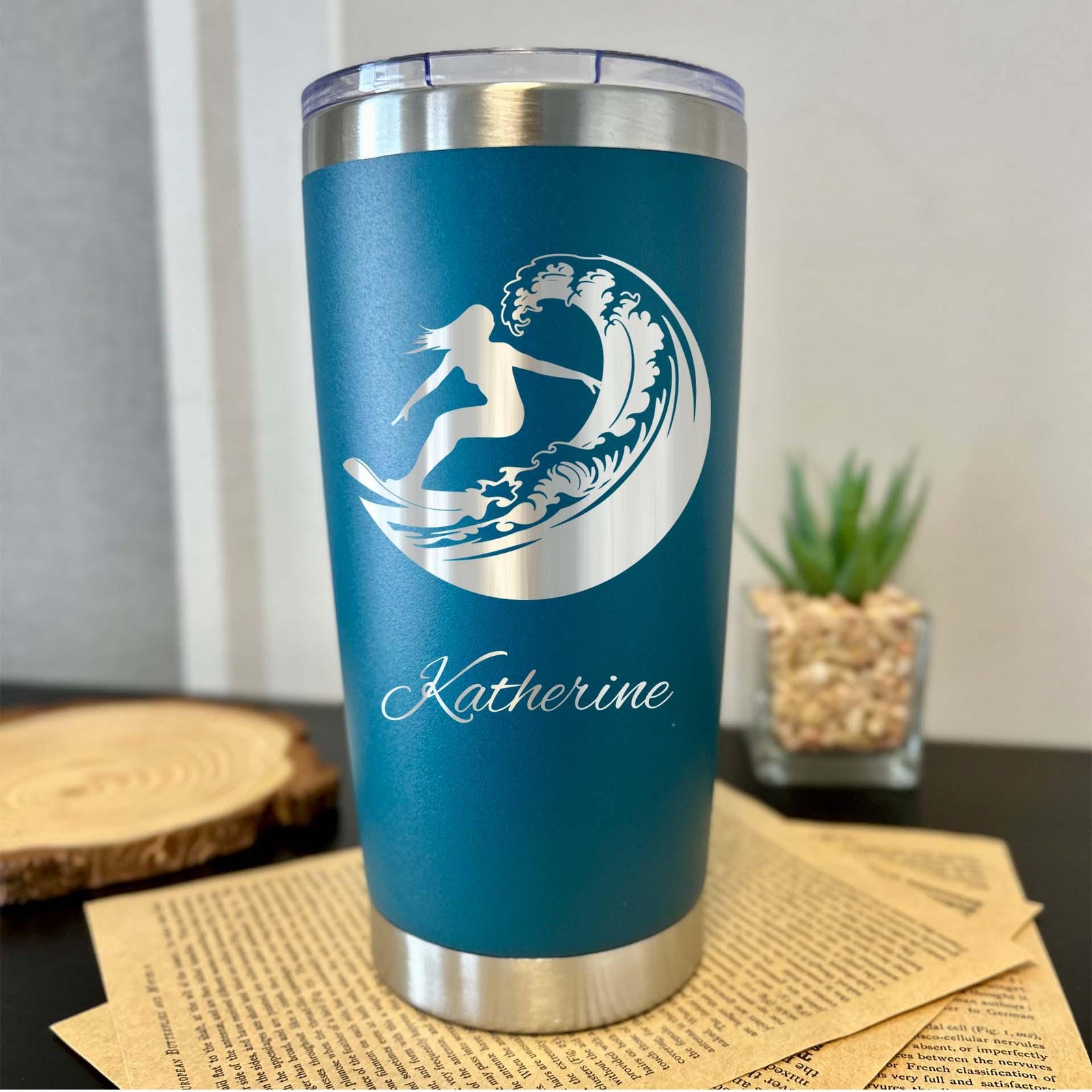 Surf 20oz Engraved Tumbler – Stainless Steel, Surf Design #2