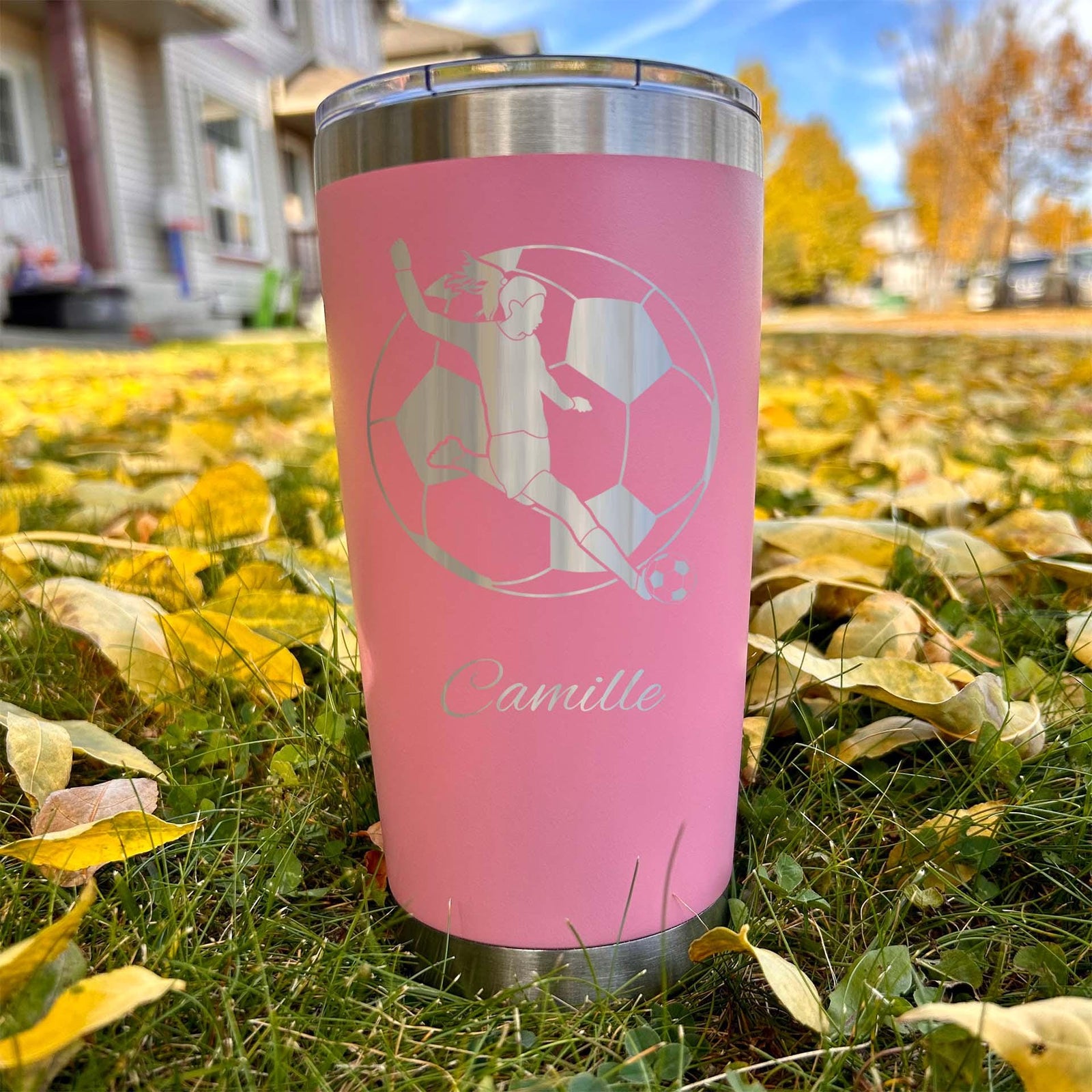 Soccer 20oz Engraved Tumbler – Stainless Steel, Soccer Design #1