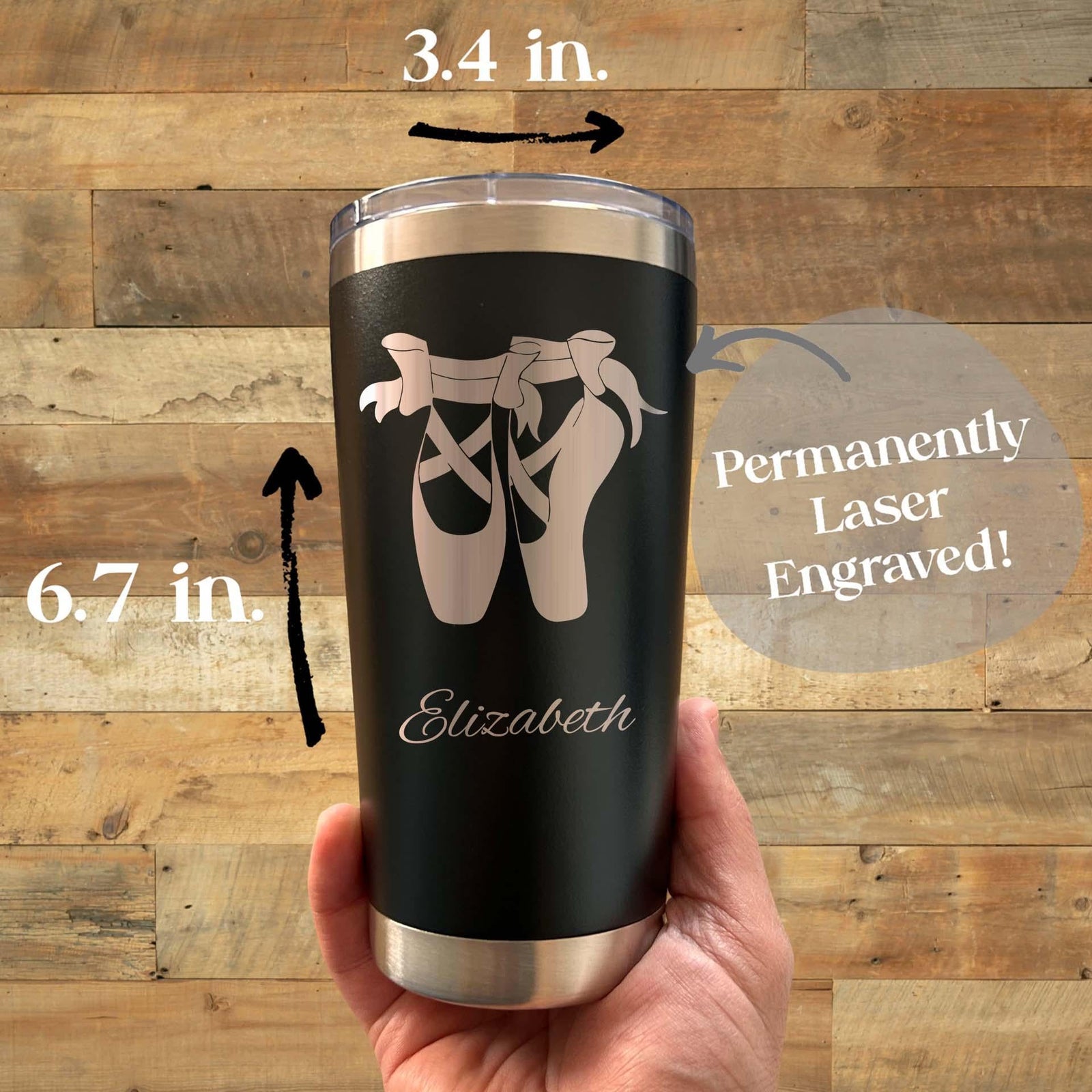 Pointe Shoes 20oz Engraved Tumbler – Stainless Steel, Ballet Design #2