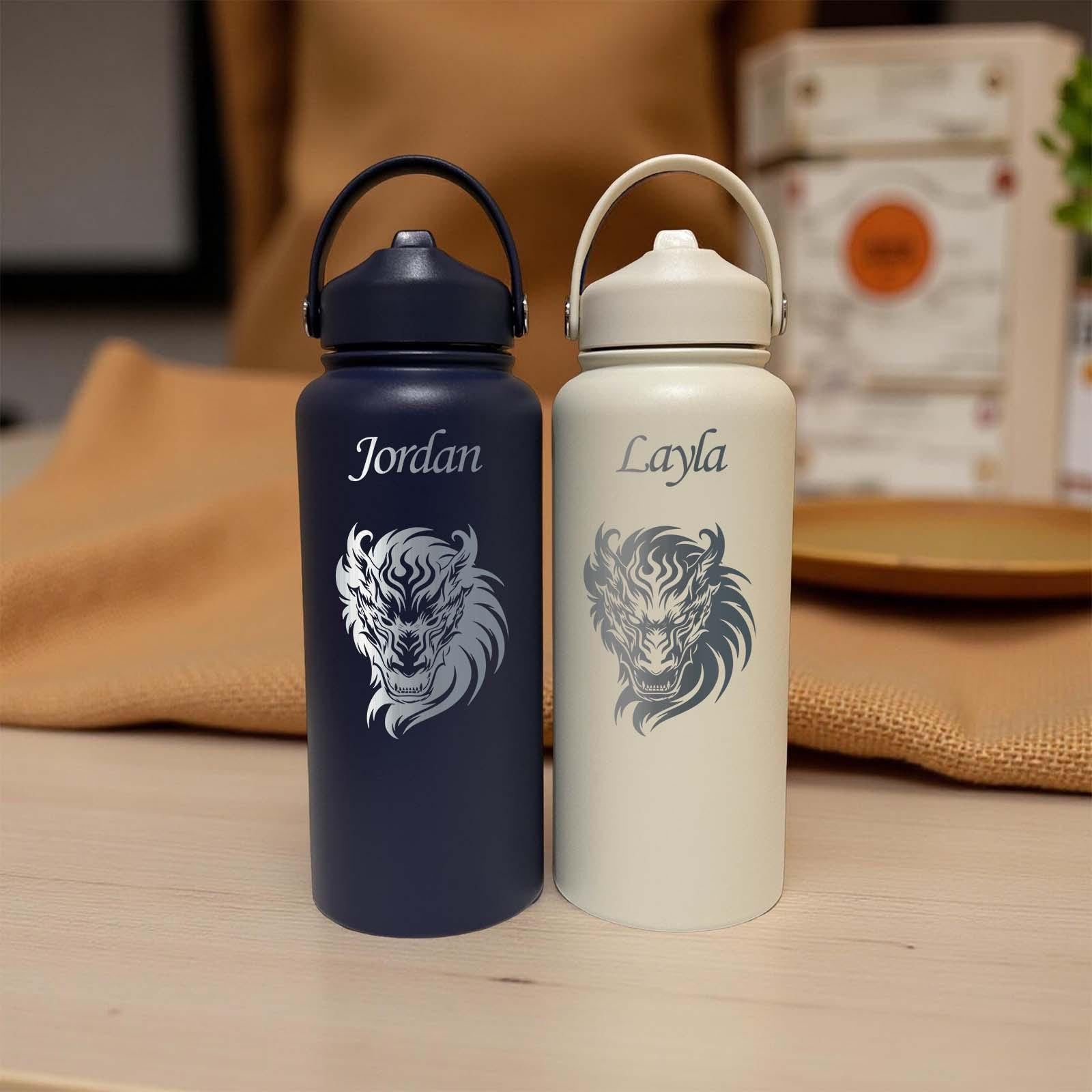 Dragon 32oz Water Bottle – Stainless Steel, Dragon Design #2