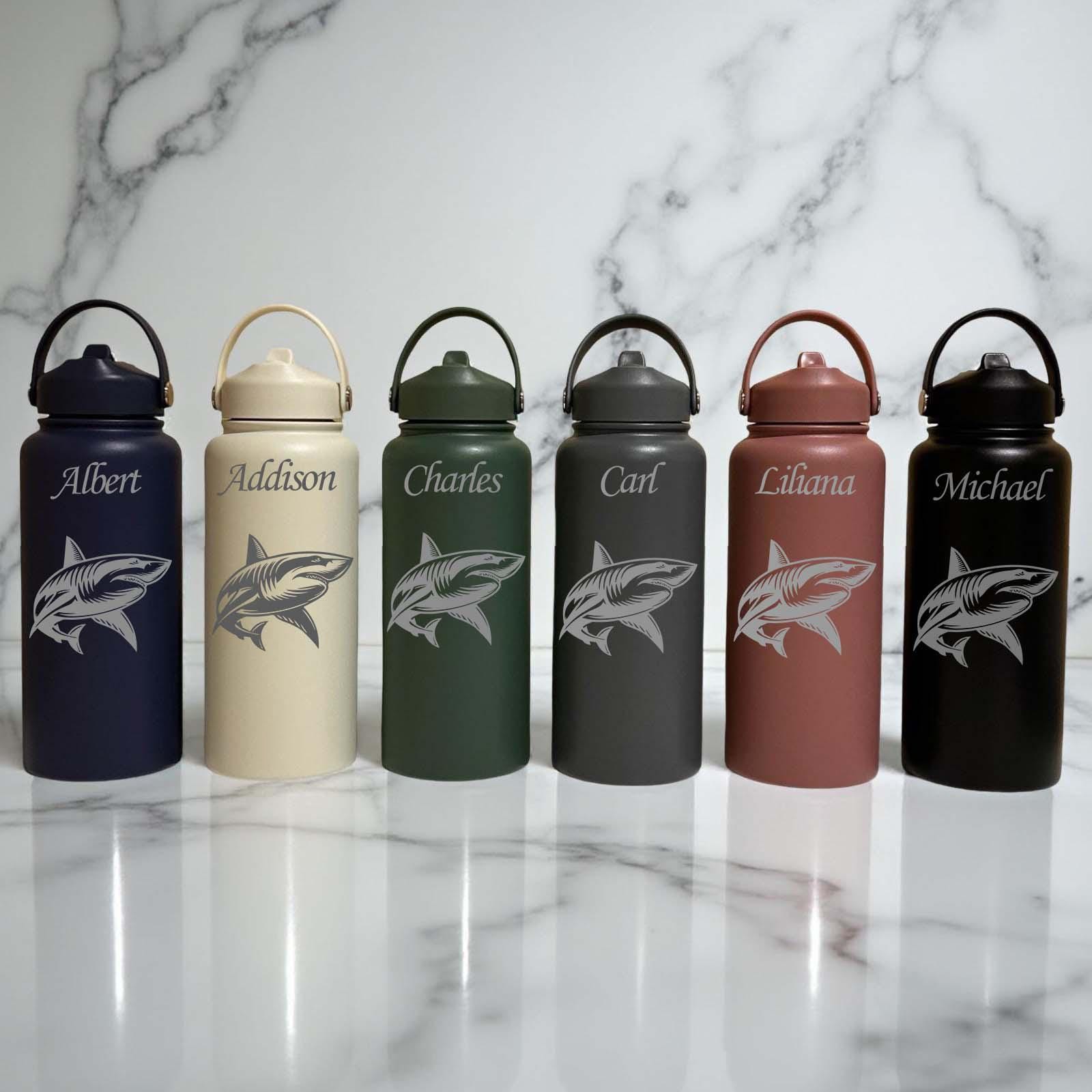 Shark 32oz Water Bottle – Stainless Steel, Shark Design #2
