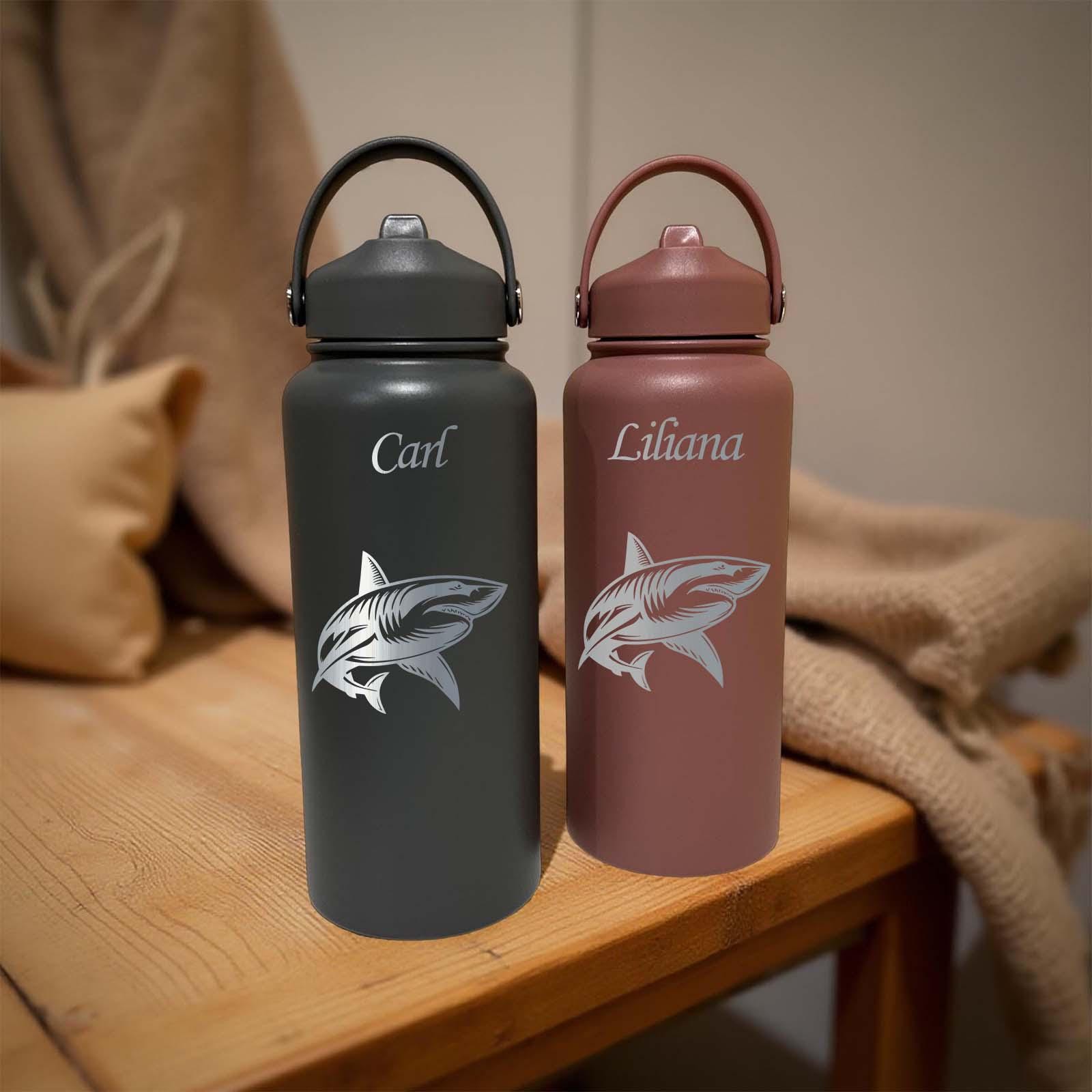 Shark 32oz Water Bottle – Stainless Steel, Shark Design #2