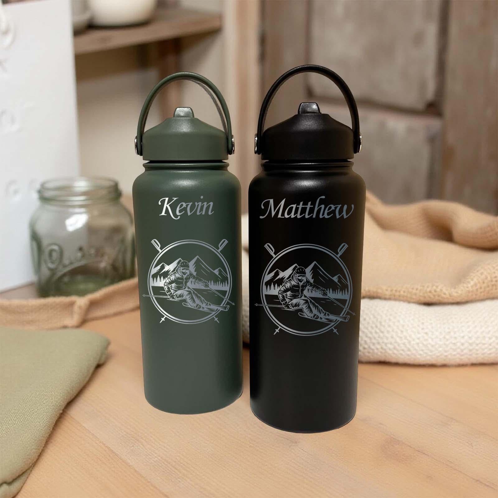 Skiing 32oz Water Bottle – Stainless Steel, Skiing Design #1