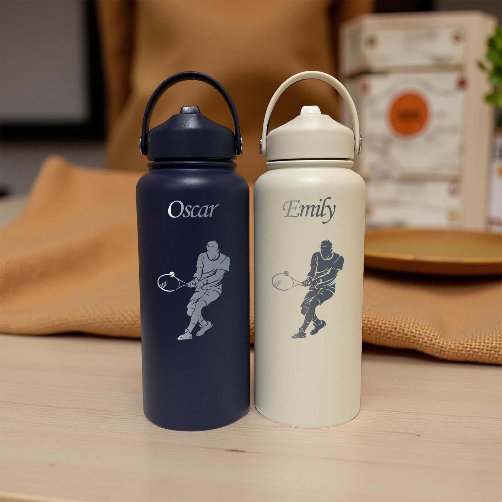 Tennis 32oz Water Bottle – Stainless Steel, Tennis Design #2