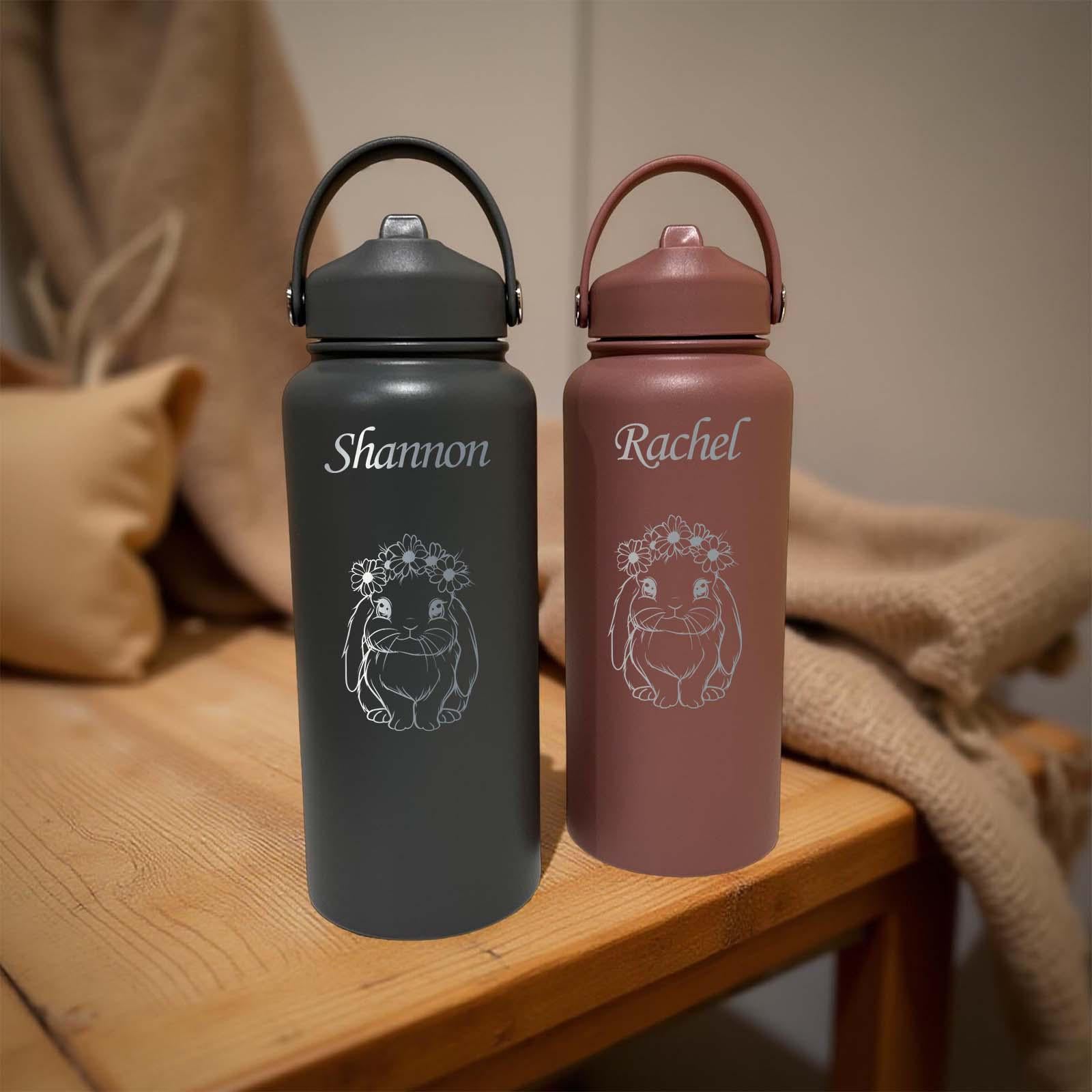 Floral Bunny 32oz Water Bottle – Stainless Steel