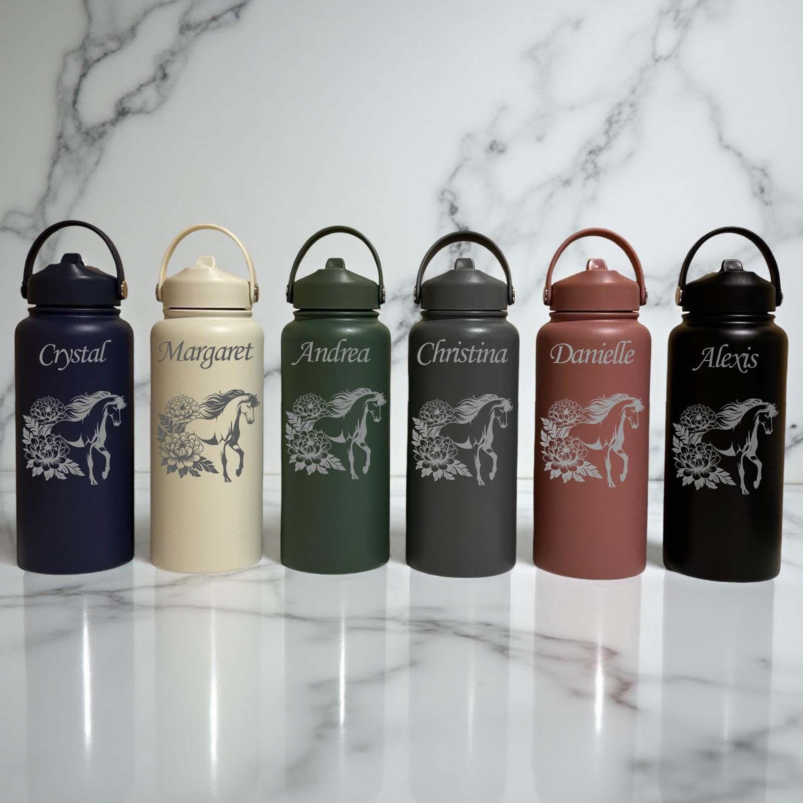 Floral Horse 32oz Water Bottle – Stainless Steel, Horse Design #6