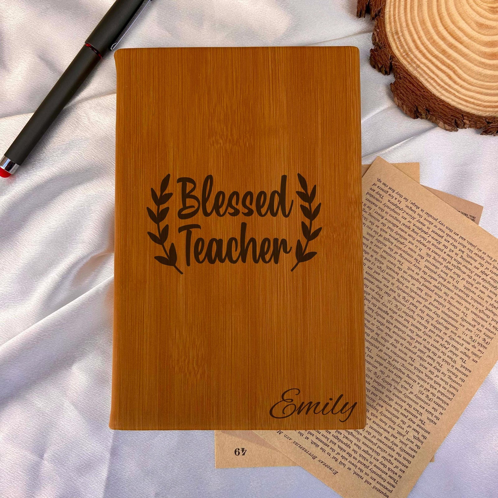 Blessed Teacher Custom Journal – Hardcover Soft Leather, Saying #2