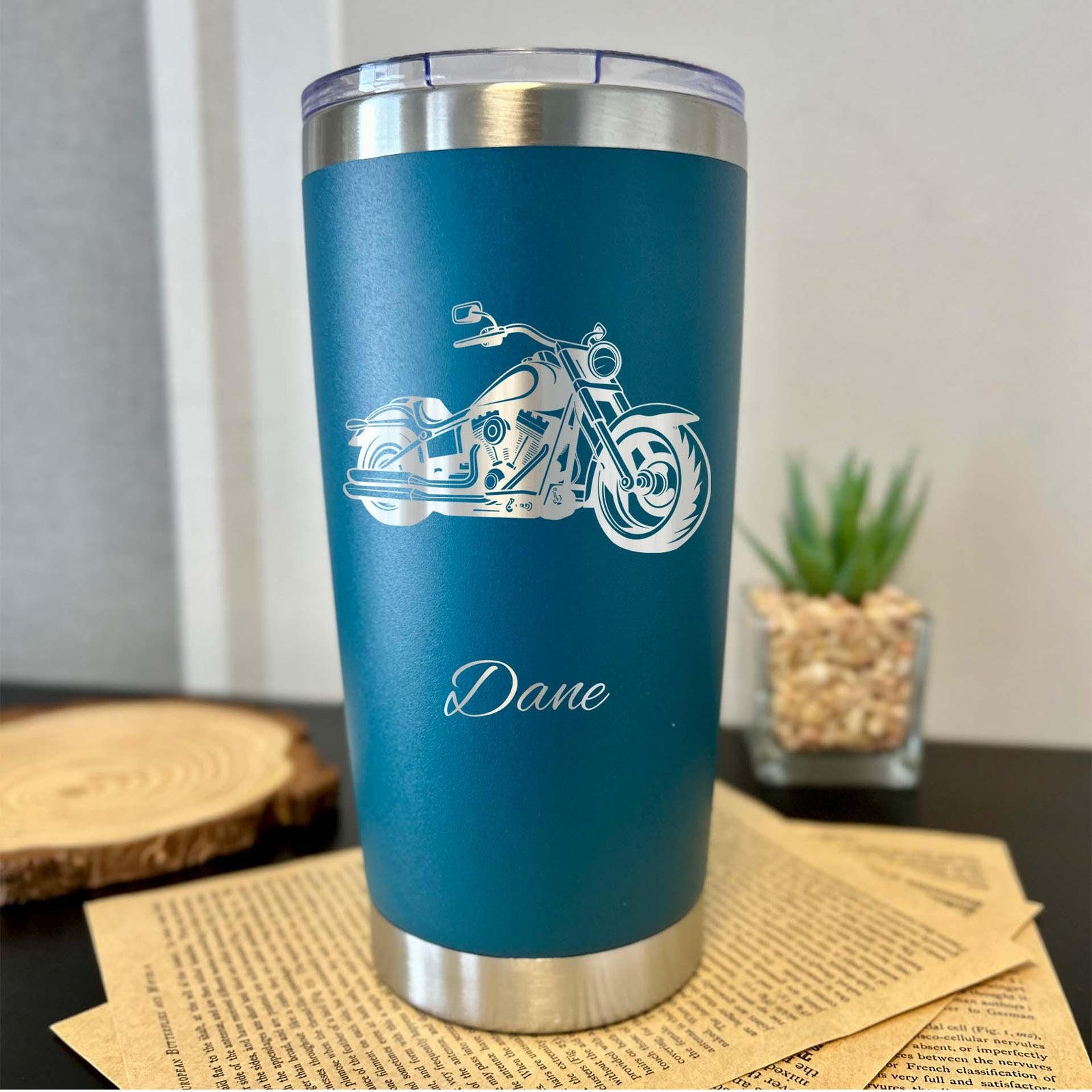 Motorcycle 20oz Engraved Tumbler – Stainless Steel, Motorcycle Design #1