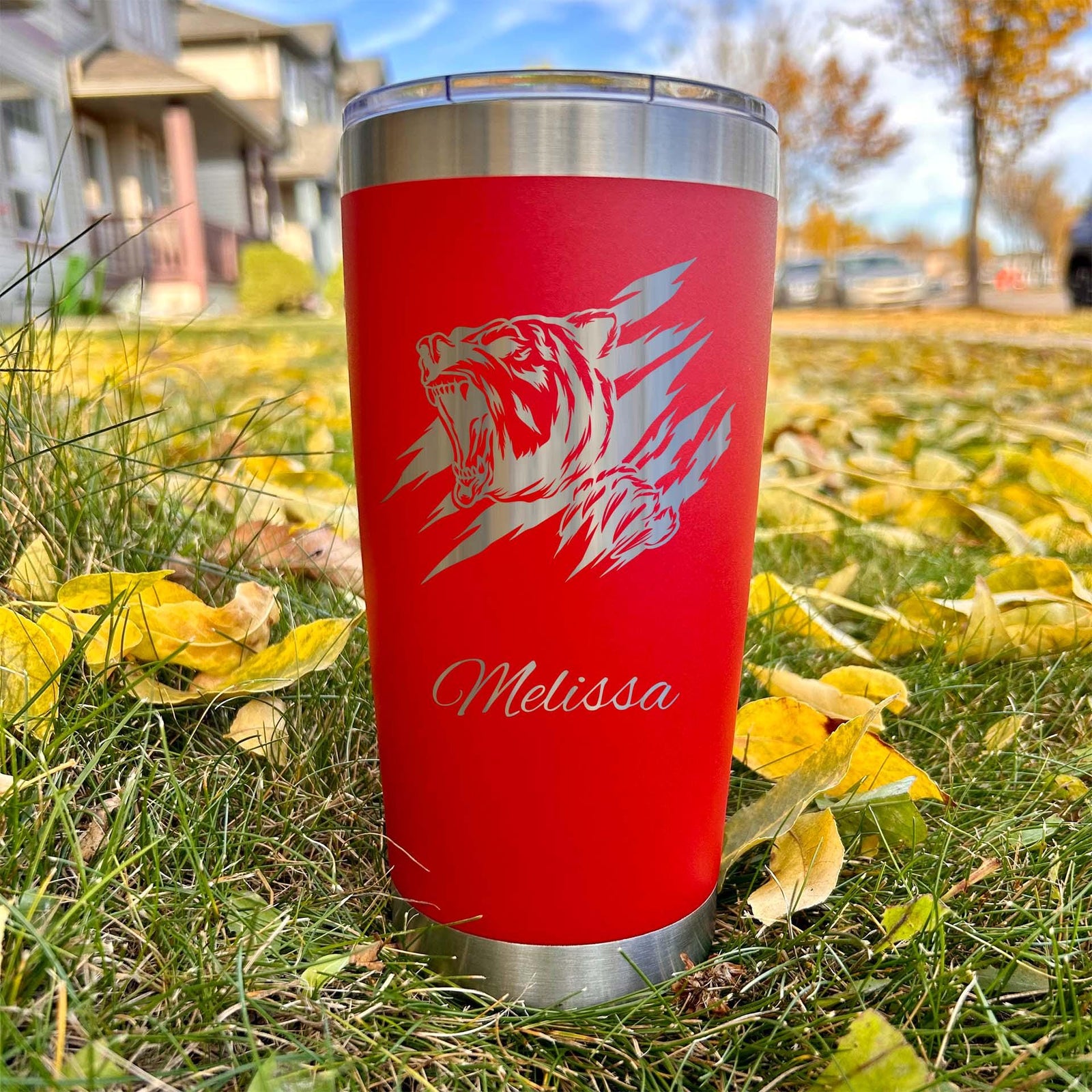 Angry Bear 20oz Engraved Tumbler – Stainless Steel, Bear Design #1