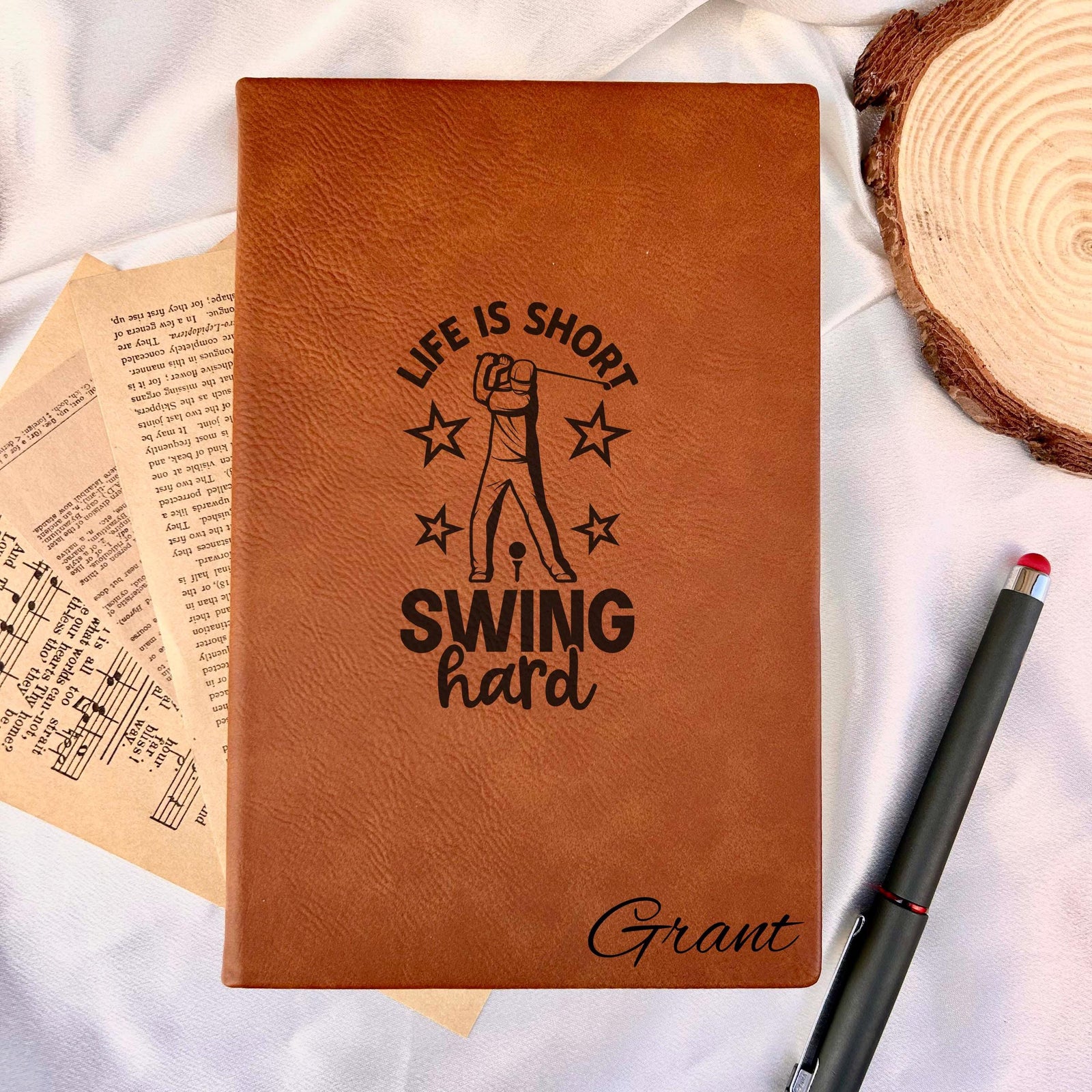 Golfing Personalized Journal – Hardcover Soft Leather, Saying #33