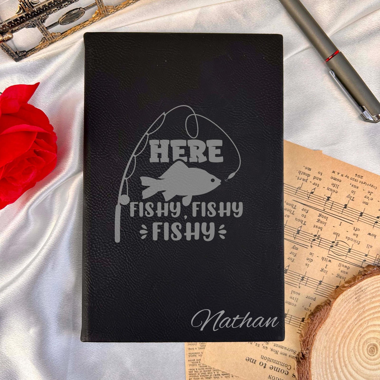 Fishing Lover Custom Journal – Hardcover Soft Leather, Saying #39