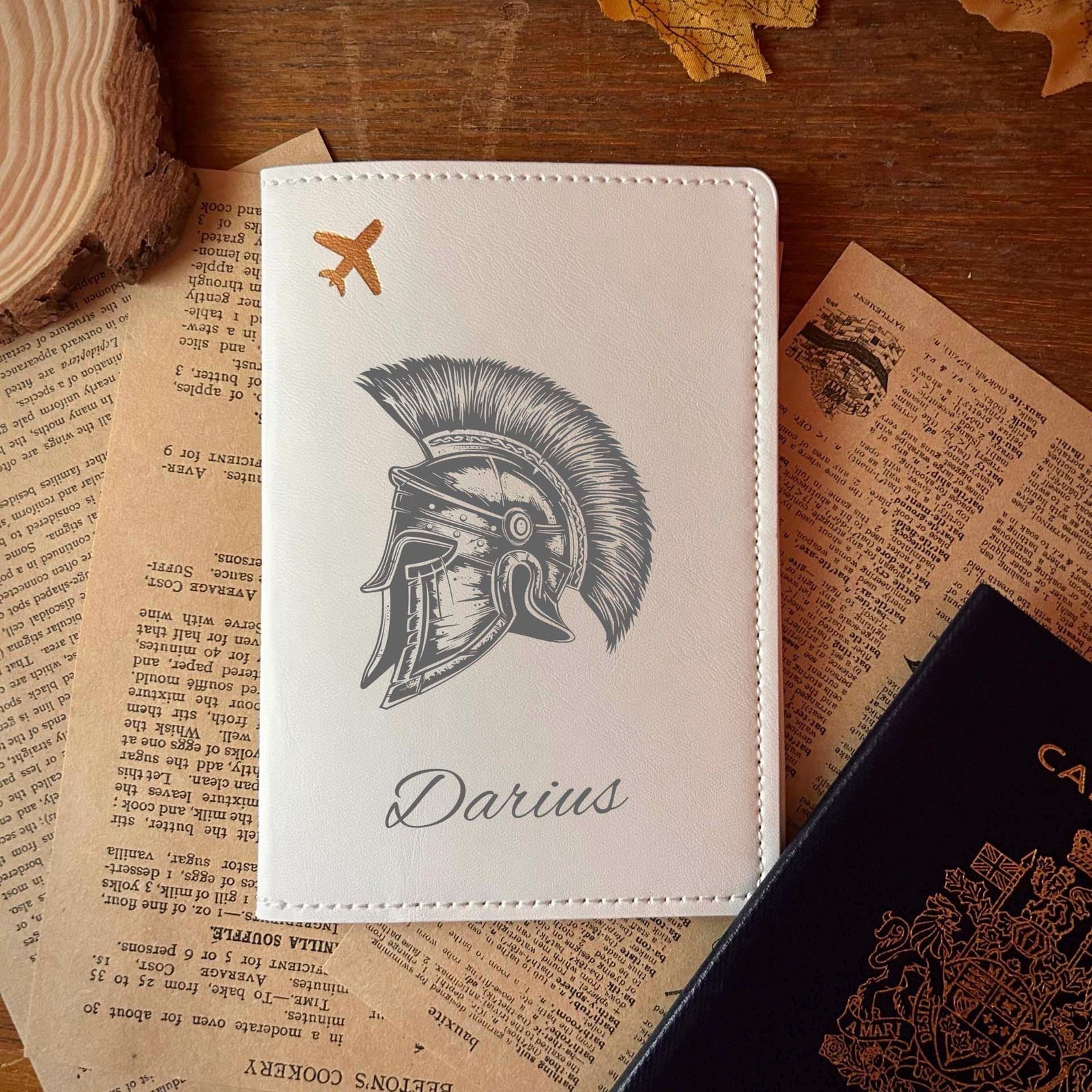 Warrior Helmet Passport Cover – Soft Vegan Leather – Soft Vegan Leather Design #107