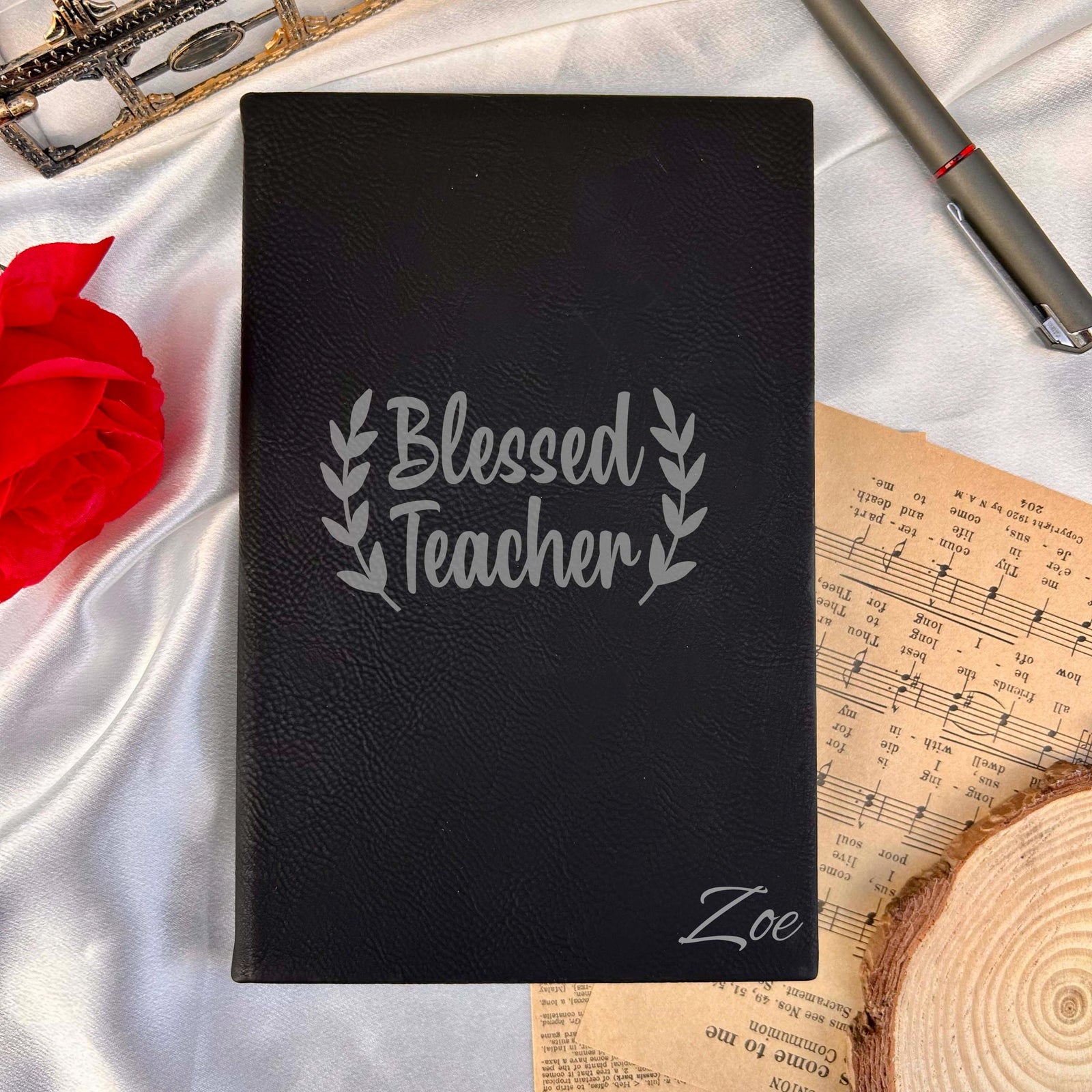 Blessed Teacher Custom Journal – Hardcover Soft Leather, Saying #2