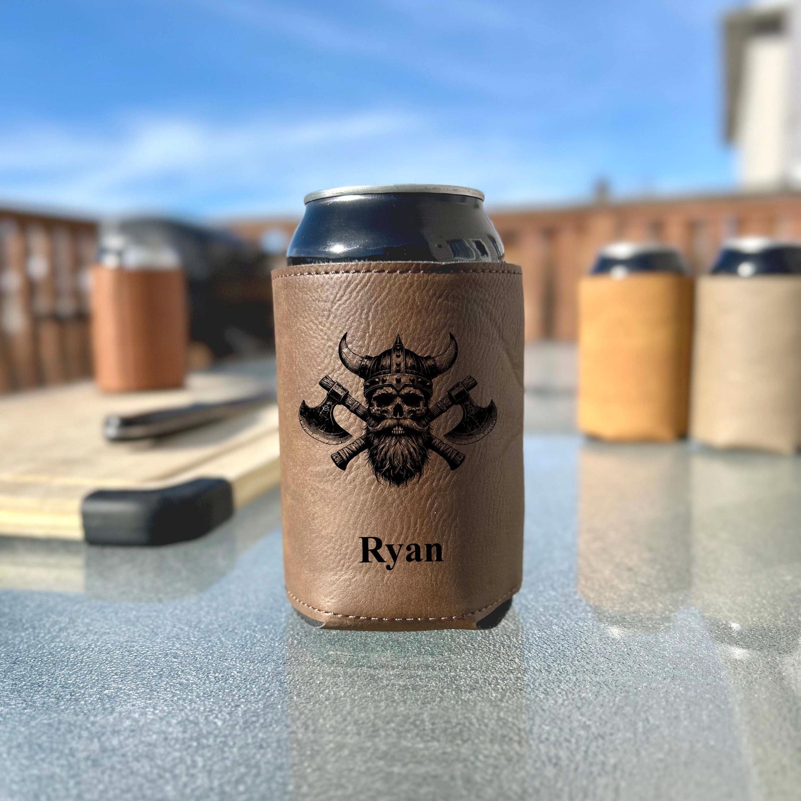 Viking Skull Can Cover – Soft Leather