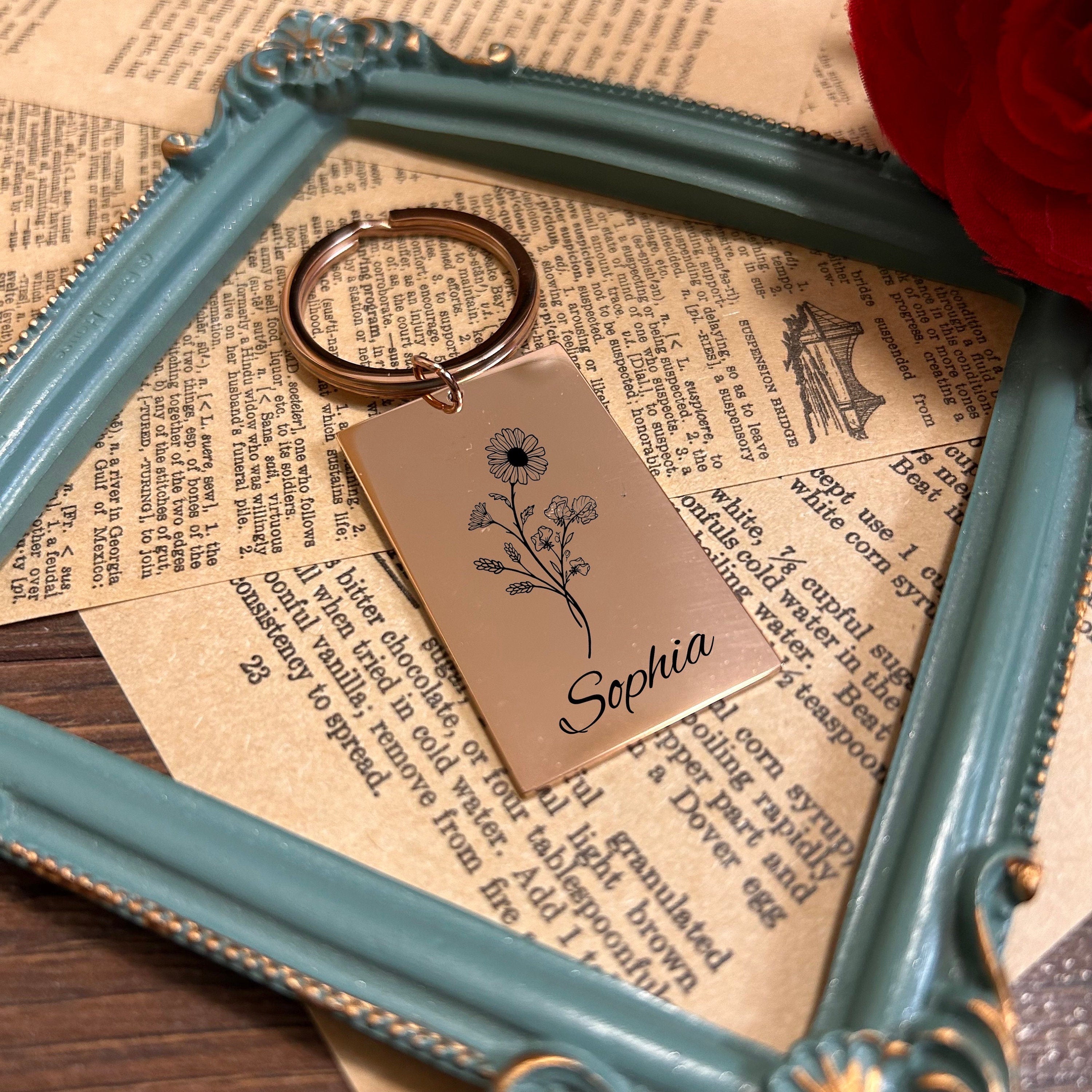 Birth flower Keychain Stainless Steel